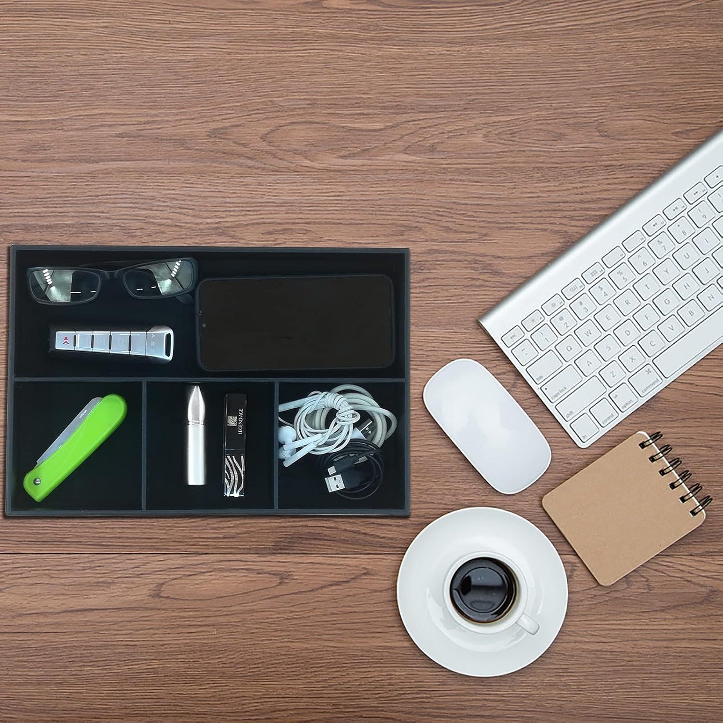 Desktop Glove Box, Nightstand or Dresser Organizer, Valet Tray, Entry Table Organizer, Dresser Storage Box,PU Leather Drawer Storage Decorative Trays.