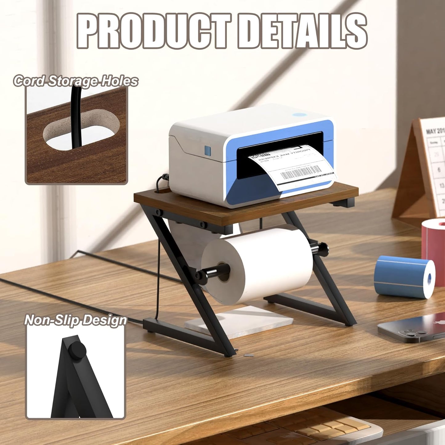 Label Holder for Rolls and Fan-fold Labels, Shipping Thermal Label Holder for Desktop Thermal Printer, Thermal Printer Accessory Supplies for Home, Office, Small Business