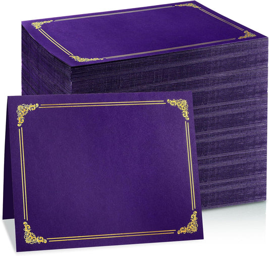 gisgfim 100Pcs Certificate Holders Diploma Covers Single Sided Gold Foil Border Award Certificate Covers for Letter Size 8.5x11 Certificates Cardstock Document Papers Storage Organizer (Purple)