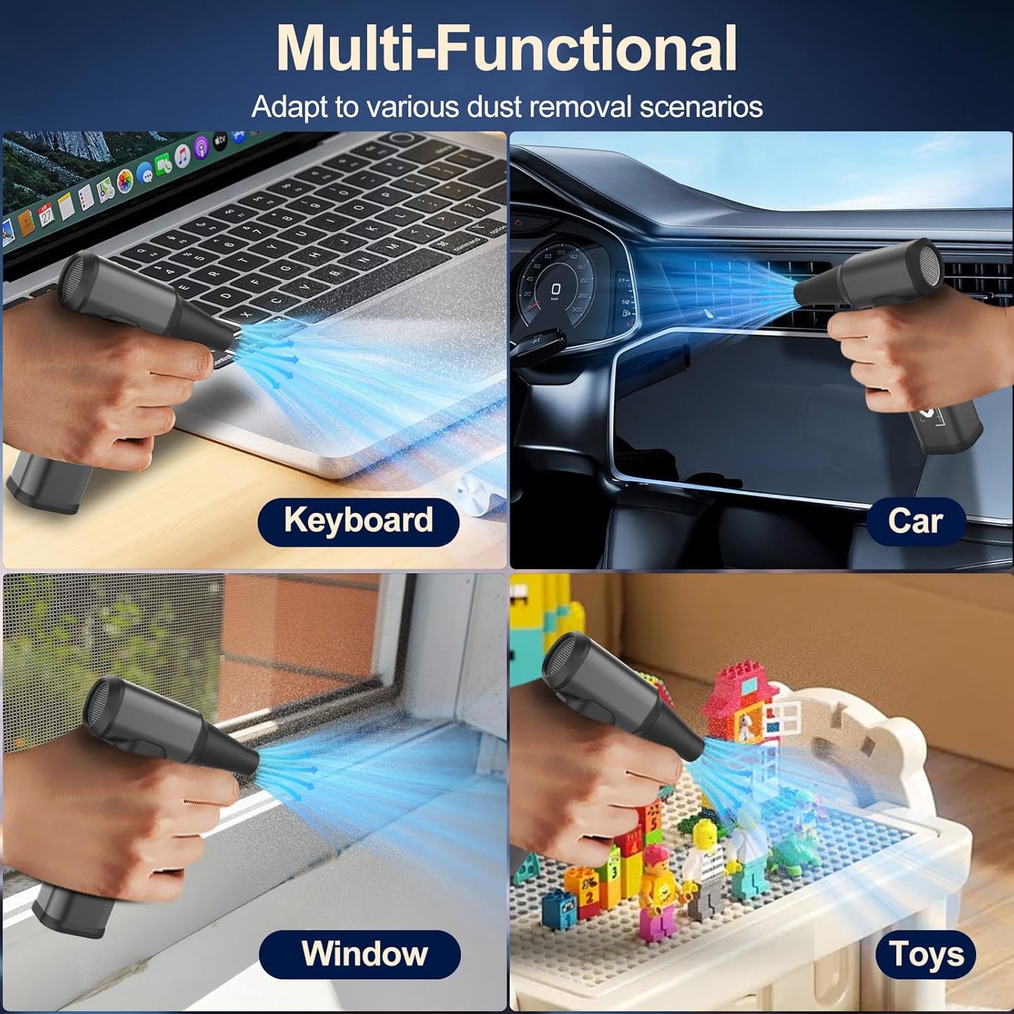 Compressed Air Duster, 180000PRM Electric Air Duster with Stepless Speed Regulation, USB Rechargeable Cordless Portable Air Blower for Home, Car, Computer, and Keyboard Cleaning