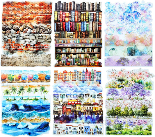 PET Scrapbook Stickers Set, 120PCS Journaling Supplies with 6 Themes Book Wall Ocean City Tree Bubble Decorative Stickers for DIY Crafts and Planners
