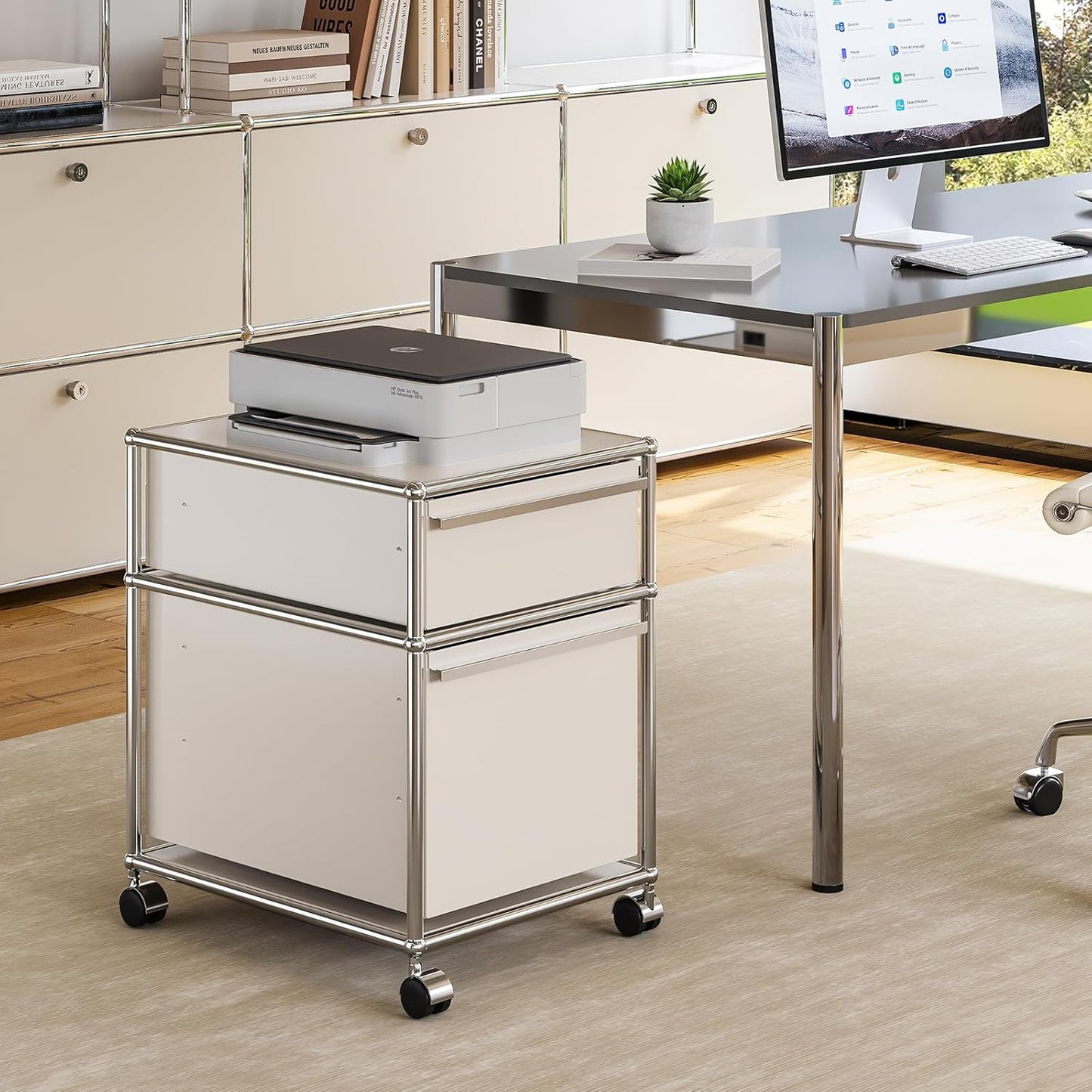 Steel Mobile File Cabinet for Office & Home with 360° Silent Wheels, Smooth Drawer Slides, Large Capacity, Waterproof and Rust-Proof, Stylish & Durable Storage Cabinet (2 Drawer, White)