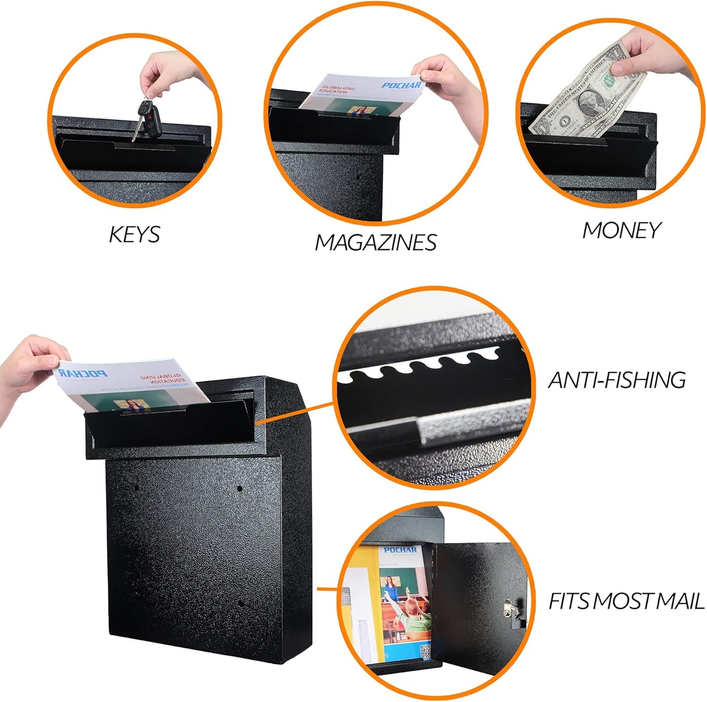 Through The Door Mail Drop Box - 1.2mm Steel Payment Dropbox - Door Mount Theft Proof Mailbox - Locking Deposit Drop Box for Night Key, Deposit, Cash, and Rent (Black)