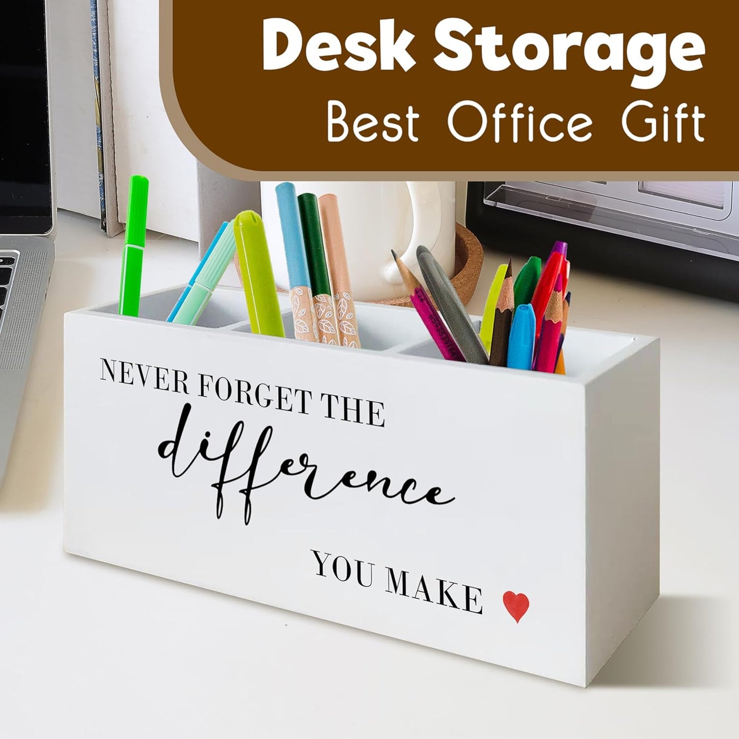 Never Forget The Difference You Make Wooden Pen Pencil Holder Organizer for Office Desk Accessories Thank You Appreciation Gifts for Coworkers Employees Retirement New Job Pen Holder for Desk