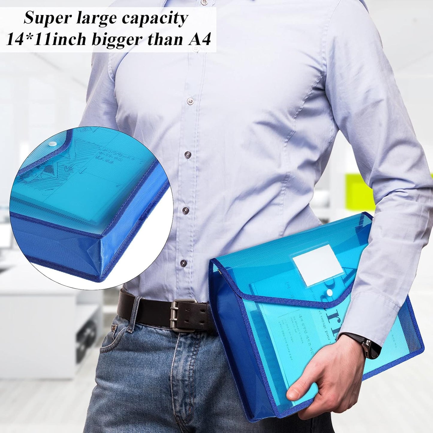 10 Pieces Plastic File Folders Envelope Expanding File Wallet Organizer Documents Folder with Snap Closure and Pocket B4 Waterproof Transparent Pouch for School Office(Multicolored,Horizontal)