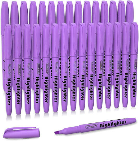 Shuttle Art Highlighters, 30 Pack Purple Highlighters Bright Colors, Chisel Tip Dry-Quickly Non-Toxic Highlighter Markers for Adults Kids Highlighting in Home School Office