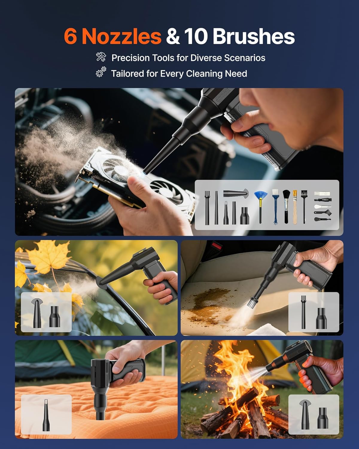 Compressed Air Duster, 130,000RPM Ultra-Powerful Cordless Electric Air Duster with 8000mAh Rechargeable Battery, 4-Gear Adjustable Air Blower for Keyboard, Computer, Car, Home Cleaning