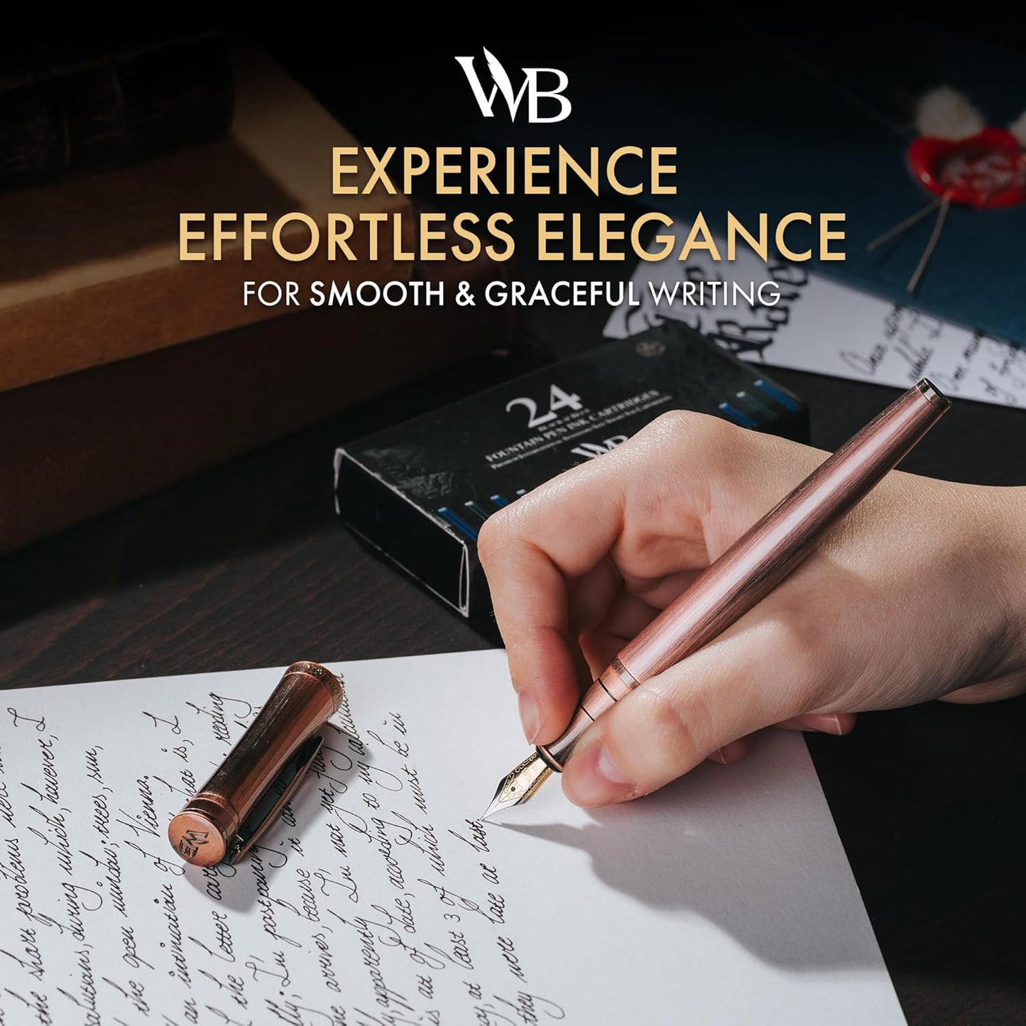 Wordsworth & Black Luxury Fountain Pen - Stunning Brushed Copper Pen, 18K Gilded Nib (Medium), Ink Converter, Best Pen Gift Set for Men & Women, Professional, Executive, Office, Nice Pens