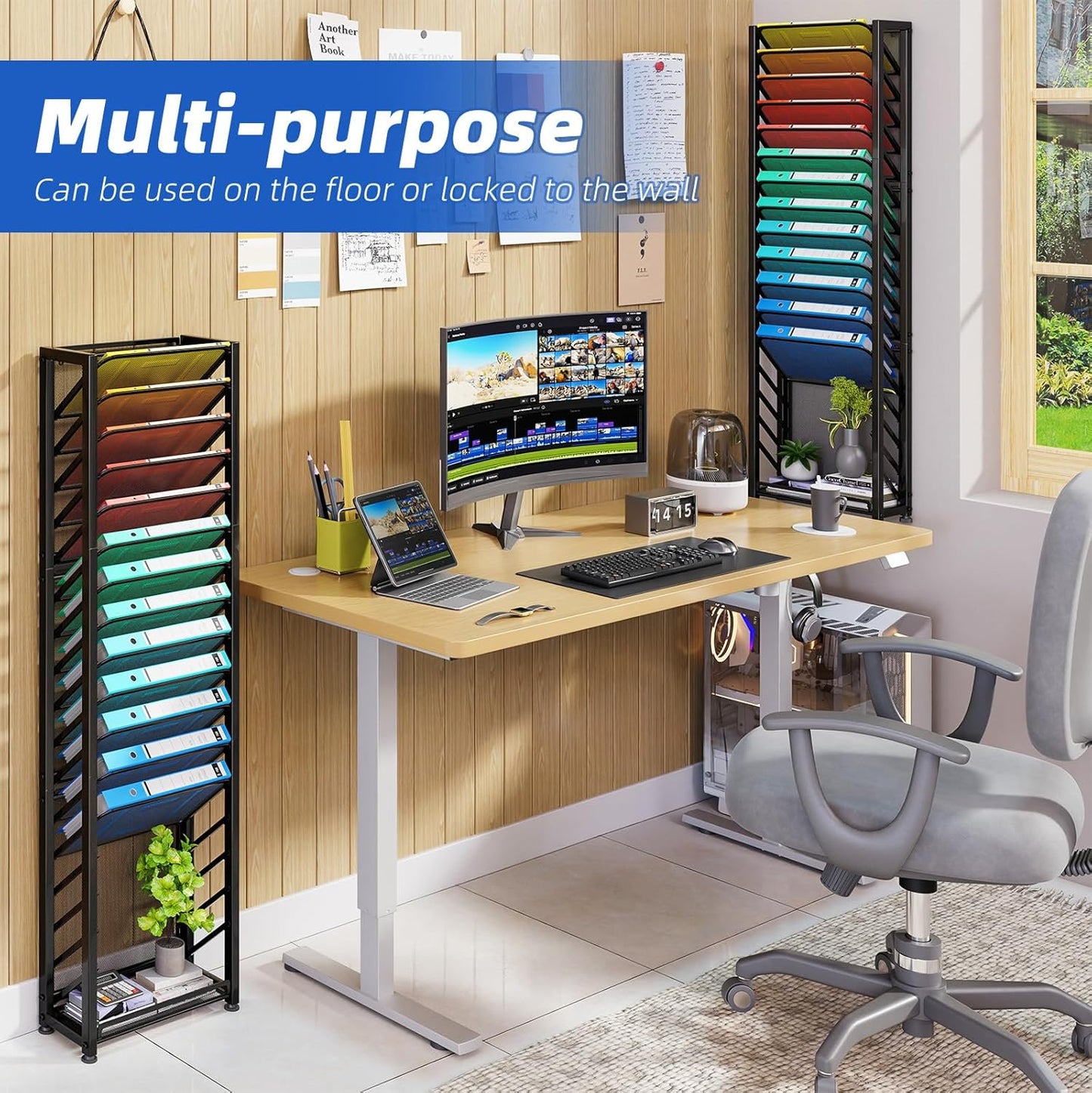 Simple Trending Wall File Organizer, 18-Tier Mesh Hanging Paper Document Folder Holder, Desktop Metal Files Storage Rack for Office and Home, Black