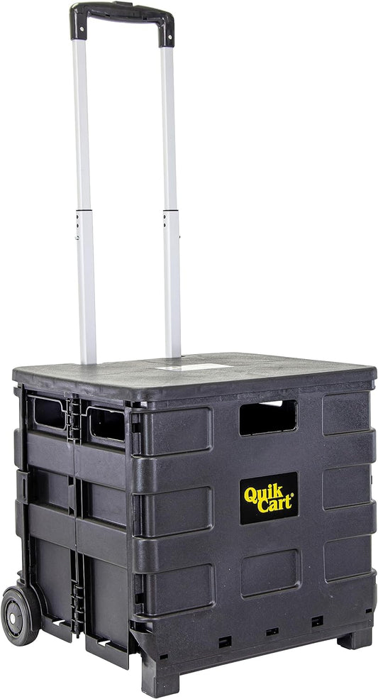 dbest products Quik Cart Sport Collapsible Rolling Crate on Wheels for Teachers Tote Basket 80 lbs Capacity, Made from Heavy Duty Plastic Used as a Seat, Black, Compact