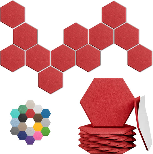 Hexagonal Acoustic Panels-12 Pack High-Density Sound Absorbing Panels 12"X10"X0.4" for Enhanced Noise Reduction, DIY Design, Idea for Studios, Offices, and Home Theaters(Cherry Red)