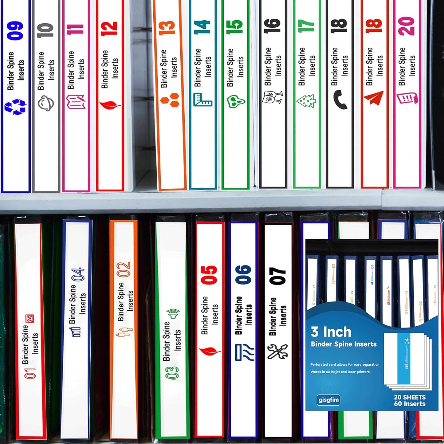 gisgfim 20 Sheets Binder Spine Inserts 3 Inch Spine Width White Binder Labels 92LB Printable Side Identifiers for Inkjet Laser Printers Cardstock View Binders Labels 3 Inserts/Sheet