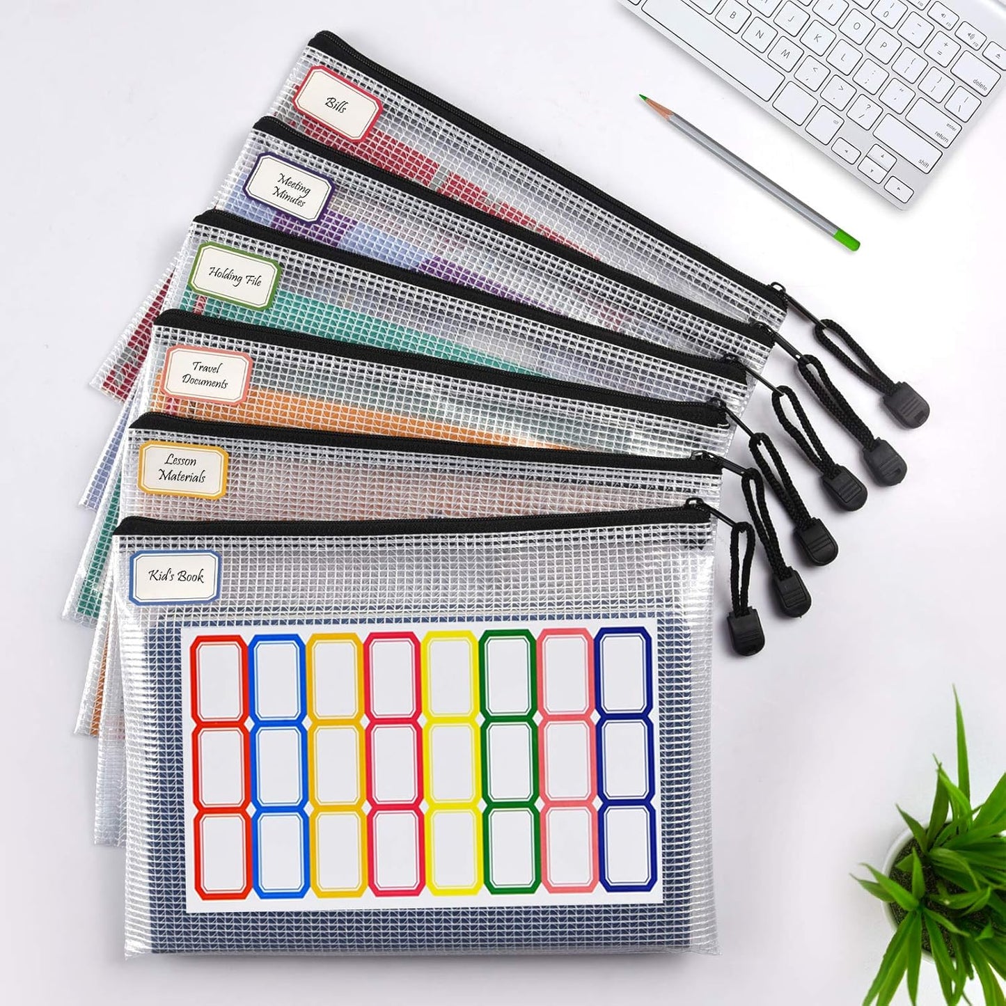 12 Pcs Plastic Mesh Zip File Bags, Waterproof Tear-Resistant Document File Folders, A5 Size Zipper Documents Pouch Document Organizer Bags for School Office Home Travel Storage(9.4×7.1Inch)