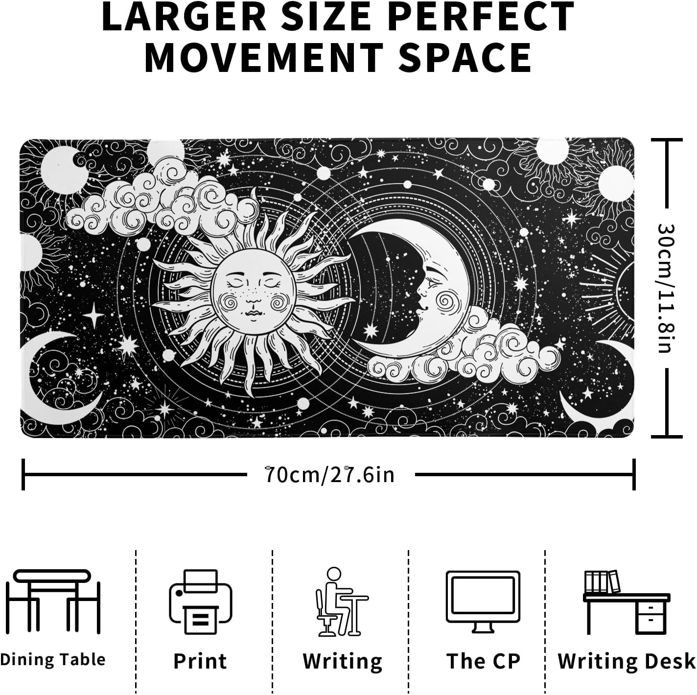 Magic Astrology Extended Big Mouse Pad Large, Gaming Mouse Pad Desk Pad,27.6x11.8 Inch Long Computer Keyboard Mouse Mat Black Mousepad with 3mm Non-Slip Base and Stitched Edge for Gaming and Office