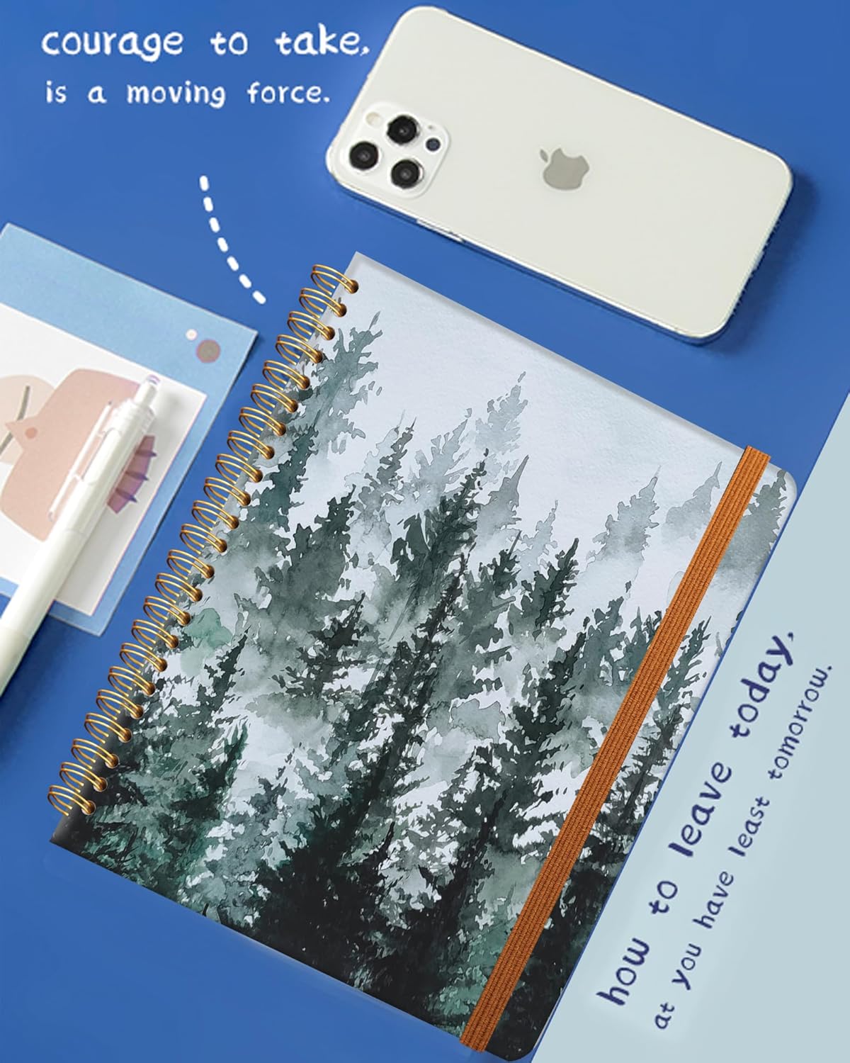 Ruled Spiral Writing Notebook,A5 Hardcover Lined College Journal for Women Lady,Fashion Puppy Watercolor Strong Twin-Wire Binding with Premium Paper,8.4" X 6",Perfect for School,Office,Home Gifts(Watercolor Misty Forest)