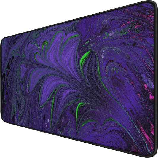 Large Mouse Pad with Stitched Edges, Durable Non-Slip Natural Rubber Base, Waterproof Computer Keyboard Pad Mat for Esports Pros/Gamer/Desktop/Office/Home - Purple Green