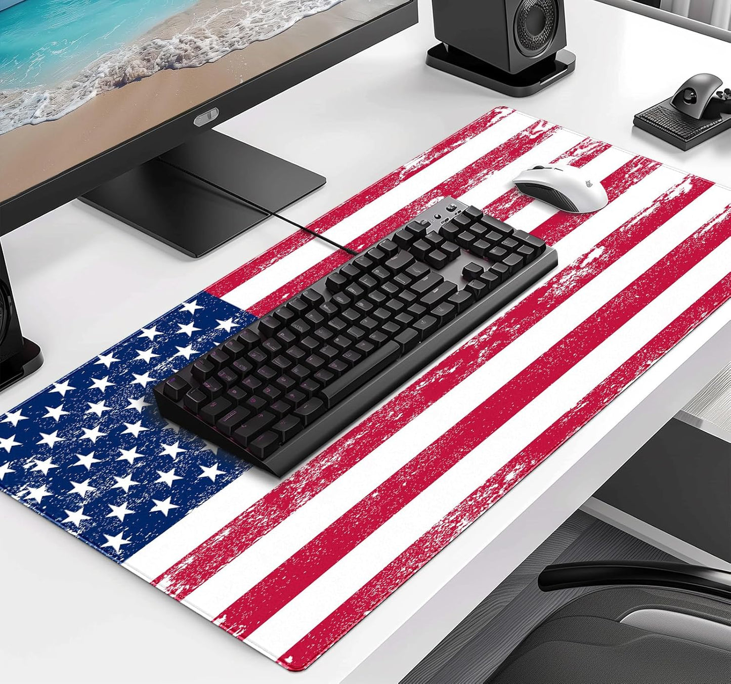 American Flag XXL Extended Mouse Pad, Patriot Large Laptop Pad, Waterproof, Non Slip, Gaming Office and Home Stitching Edge Table Pad 35.4 x 15.7 x 0.12 Inches