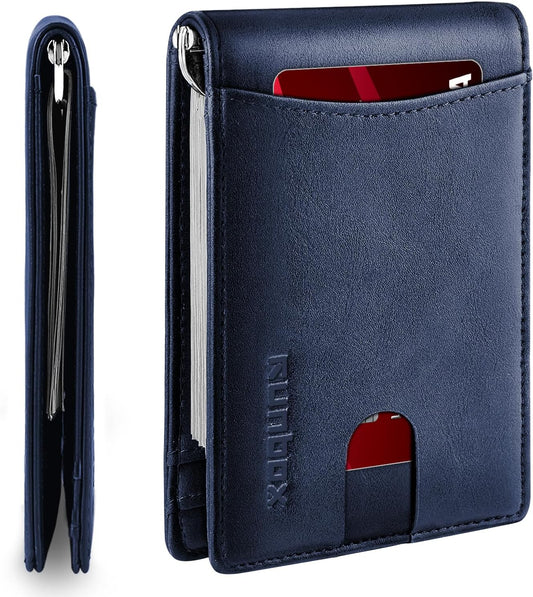 Slim Money Clip Wallets for Men RFID Blocking 11 Card Holder Minimalist Small Thin Carbon Leather Bifold Mens Front Pocket Wallet Gift Box