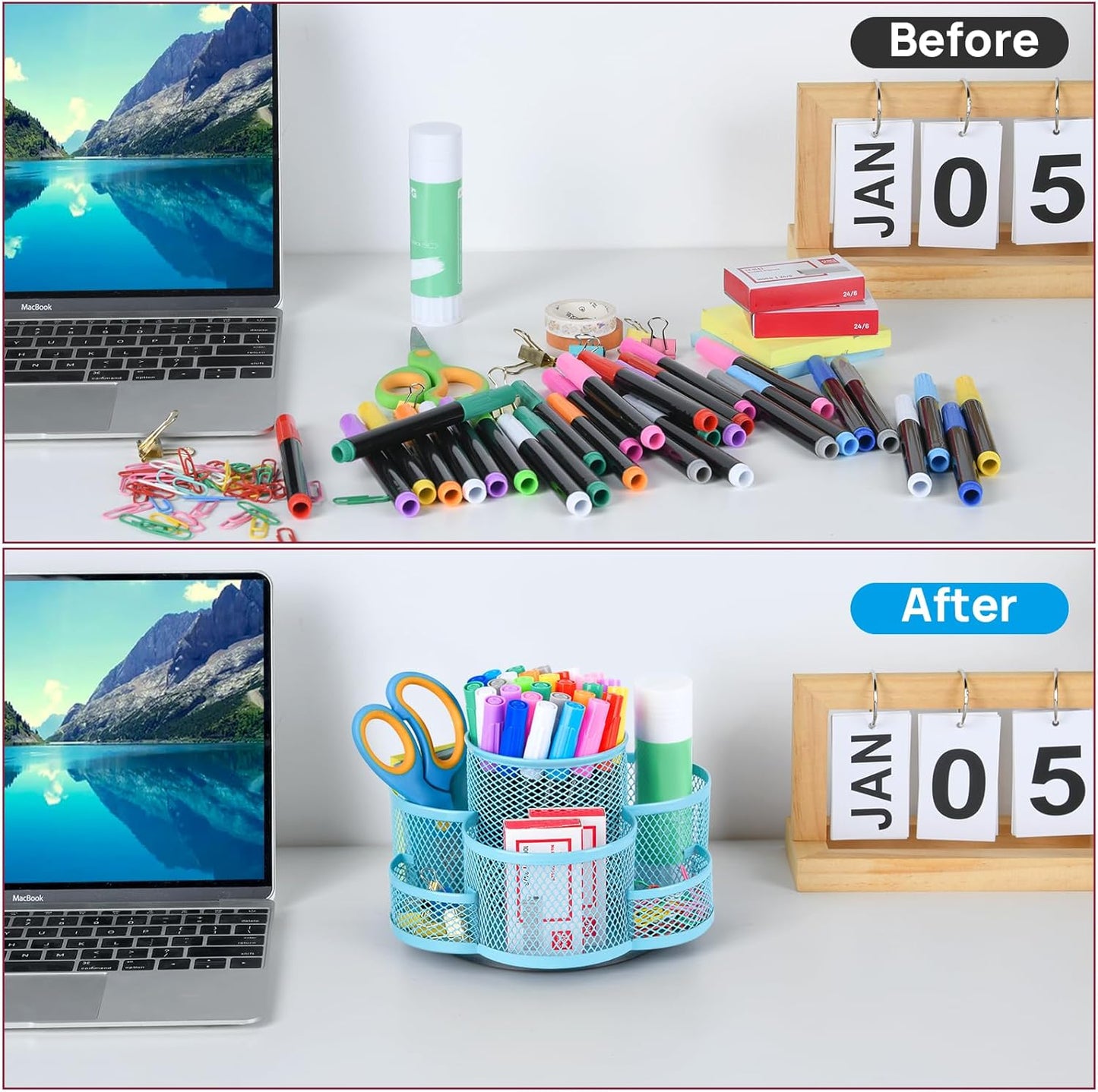Pen Holder for Desk, Rotating Pencil Holder, Cup Holder for Desk Office, Pen Organizer (Sky Blue)
