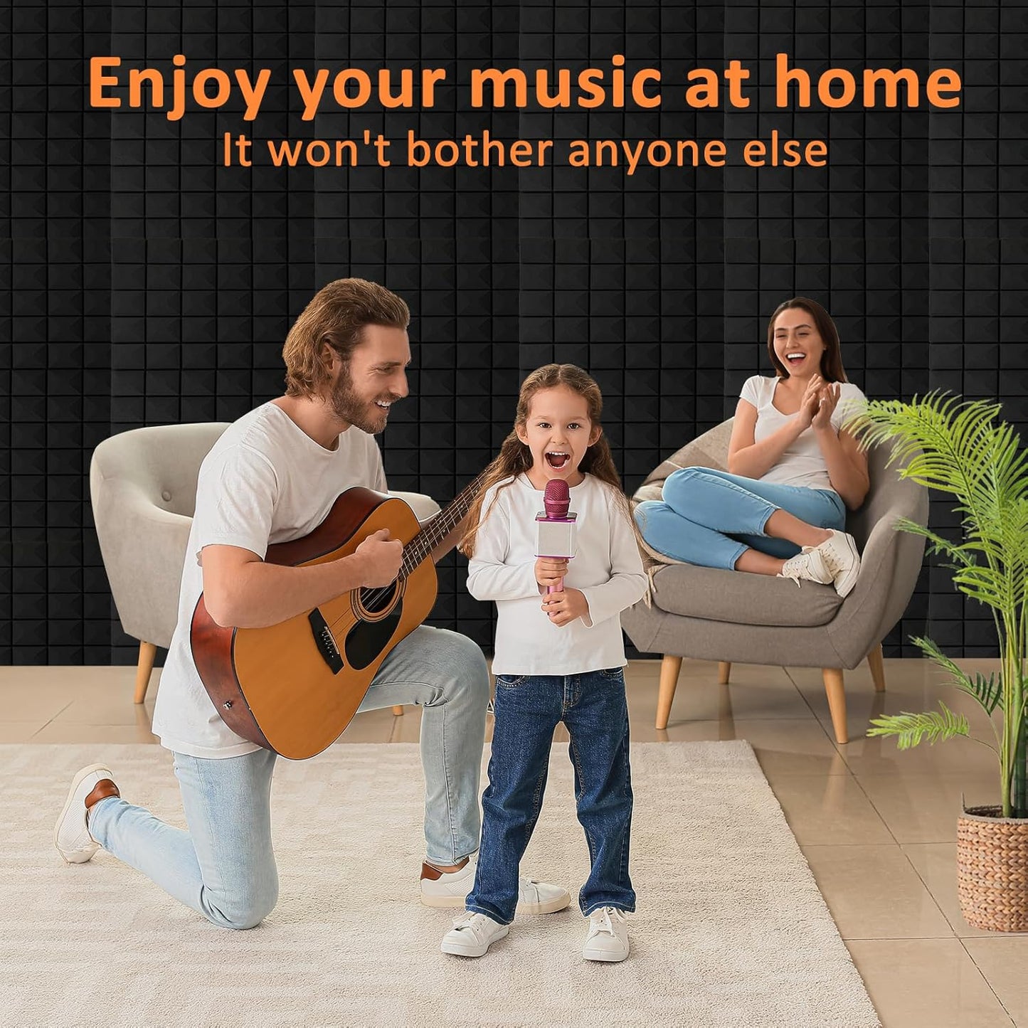 4 Pack Acoustic Panels 48"x24"x2" Sound Proof Foam Panels, High Density and Fire Resistant Sound Panels, Studio Foam for Wall and Ceiling - Home Studio, Office (4 Pack Black, 48X24X2 Inch)