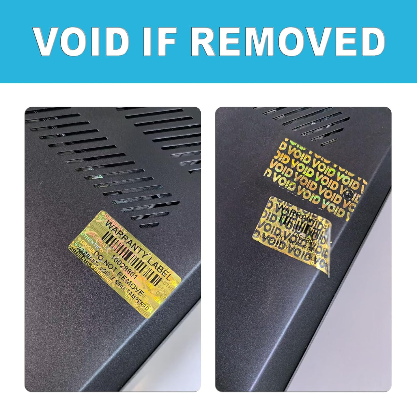 520pcs Tamper Evident Proof Stickers with Barcode Hologram Security Labels Genuine Warranty Seal with Unique Serial Number(1.2 X 0.6 Inch Gold)