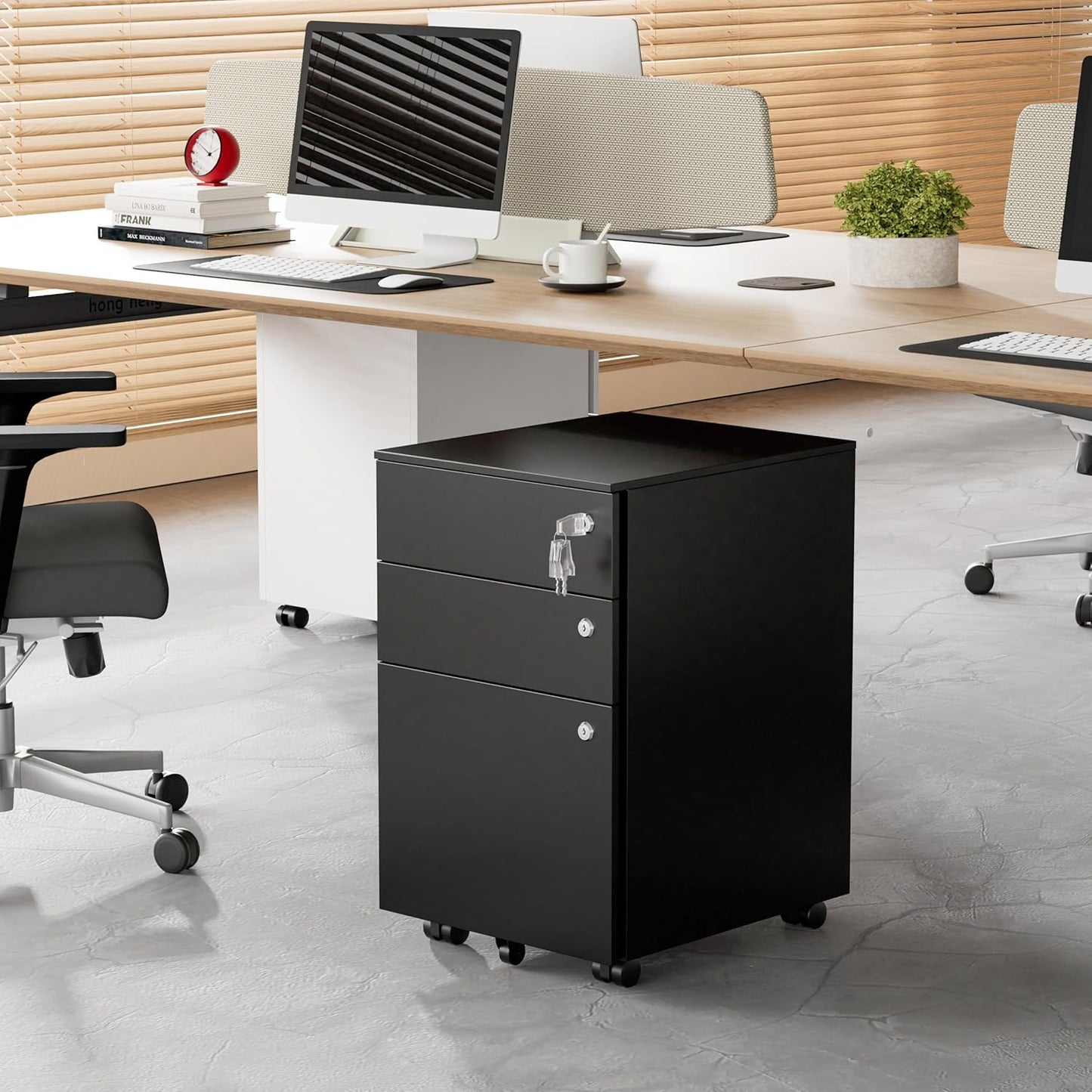 Mobile File Cabinet with 3 Locks, 3 Drawer File Cabinets for Home Office, Under Desk Metal Filing Cabinet for A4/Letter/Legal, Lockable, Fully Assembled Except Castors, Black