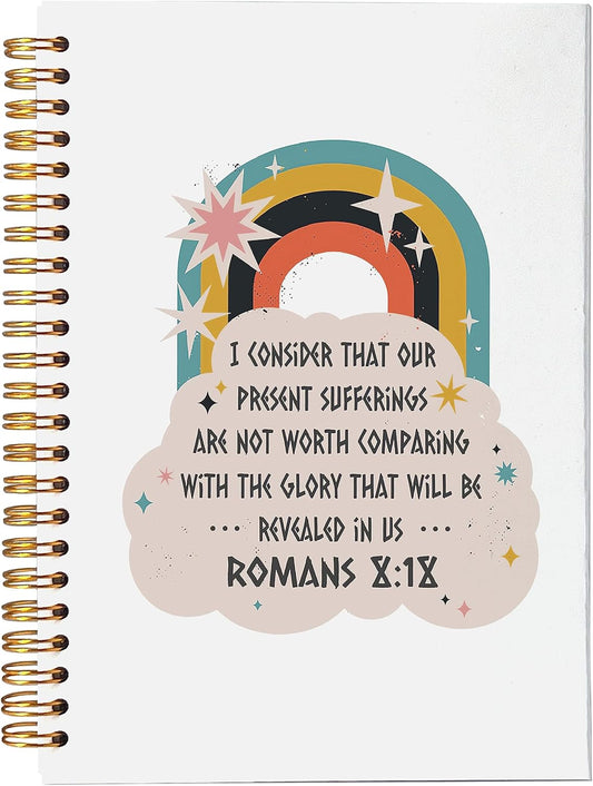 VNWEK Bible Scripture Romans 8:18 Our Present Sufferings Are Not Worth Comparing Spiral Notebook Journal 5.5 x 8.3 inches,Christian Lined Hardcover Spiral Notebook,Christian Gifts for Women Girls