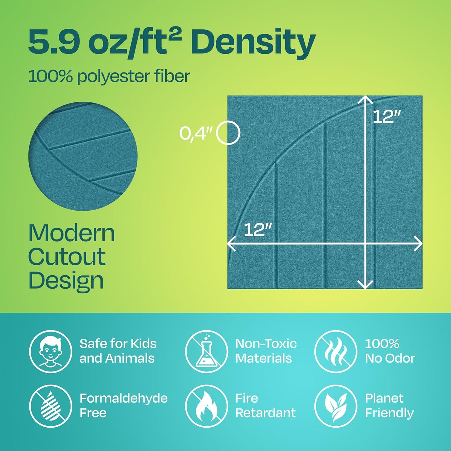 Acoustic Panels 12-Pack Soundproof Wall Panels 12"x12"x0.4" Decorative Sound Dampening for your Home, Office, Studio, Bedroom & More with Unique ModuArc Carving [Light Turquoise]