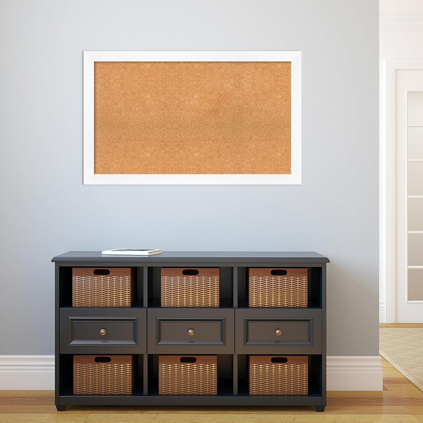 Amanti Art Natural Cork Board for Wall, 25x41 Vision Board with White Frame, Large Corkboard Office Decor for Home Organization, Modern Corkboard Pinboard to Display Items for Home Organization in