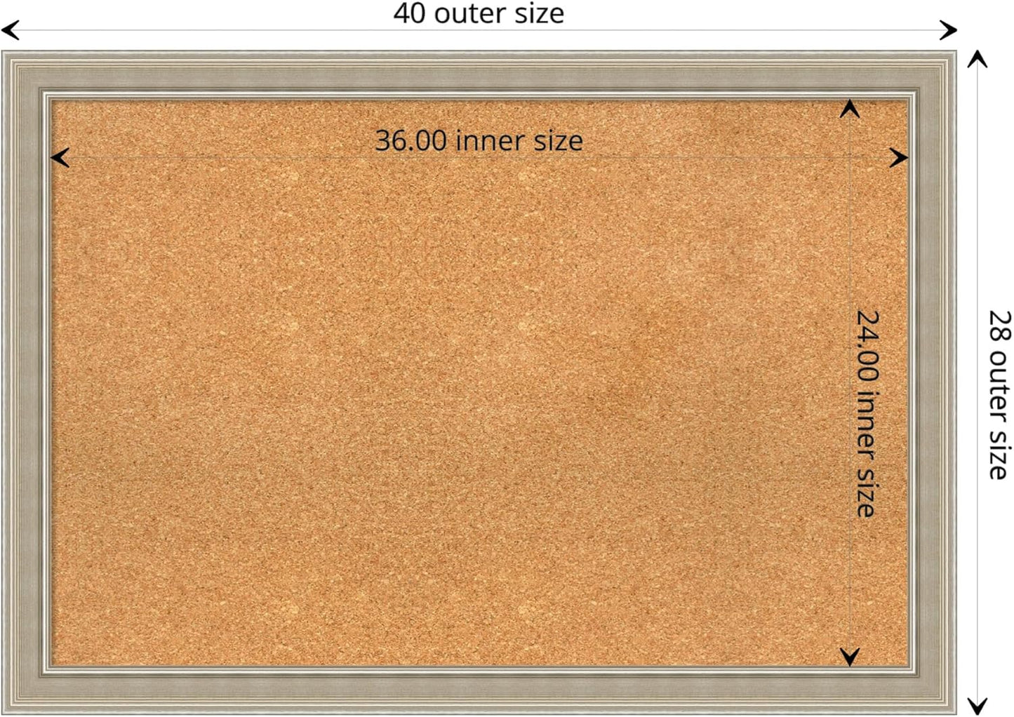 Amanti Art Natural Cork Board for Wall, 28x40 Vision Board with Silver Wood Frame, Large Corkboard Office Decor for Home Organization, Modern Contemporary Corkboard Pinboard to display items for home