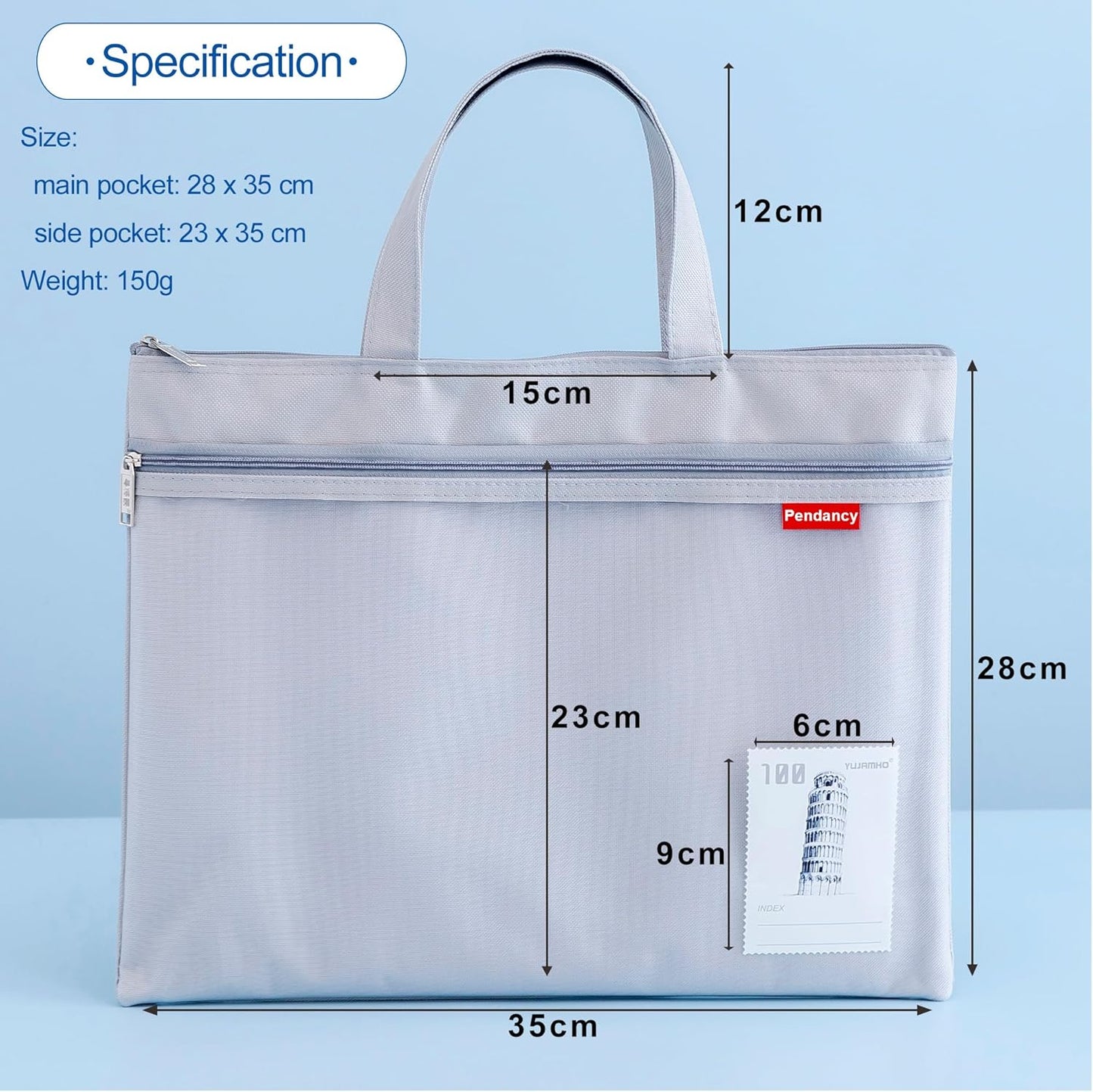 Pendancy Mesh Zipper Pouch 11x13.7 in, Large Double Pocket Waterproof File Bag with Handle, A4 Size Foldable Document Storage for Puzzle Project/Cross Stitch/Travel/Office（Gray）