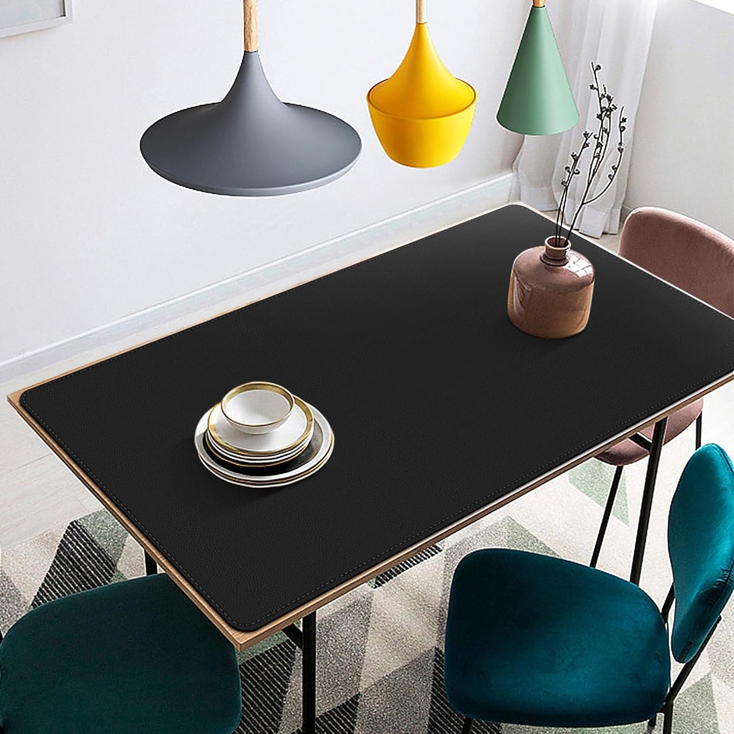 Vyaaa Leather Desk Mat, 59“ x 27.6” PU Leather Desk Pad Protector, Waterproof Extra Large Desk Mat, Large Mouse Pad，Desk Mats on top of Desks for Home or Office (Black)