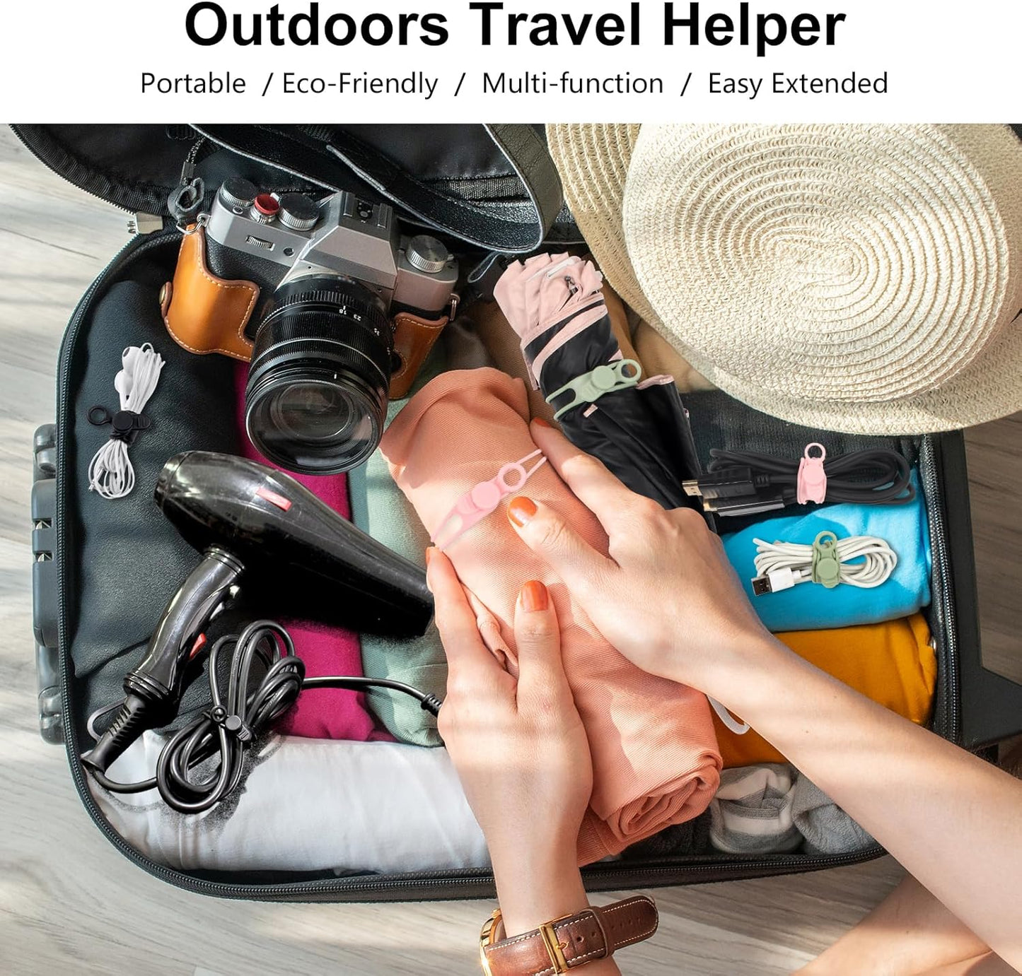 OneLeaf 30Pcs Cord Organizer, Silicone Cable Ties Reusable, Cord Ties for Electronics, Multipurpose Elastic Wire Ties, Travel Essentials for Cable Organizer, Wire Organizers for Fastening Cords