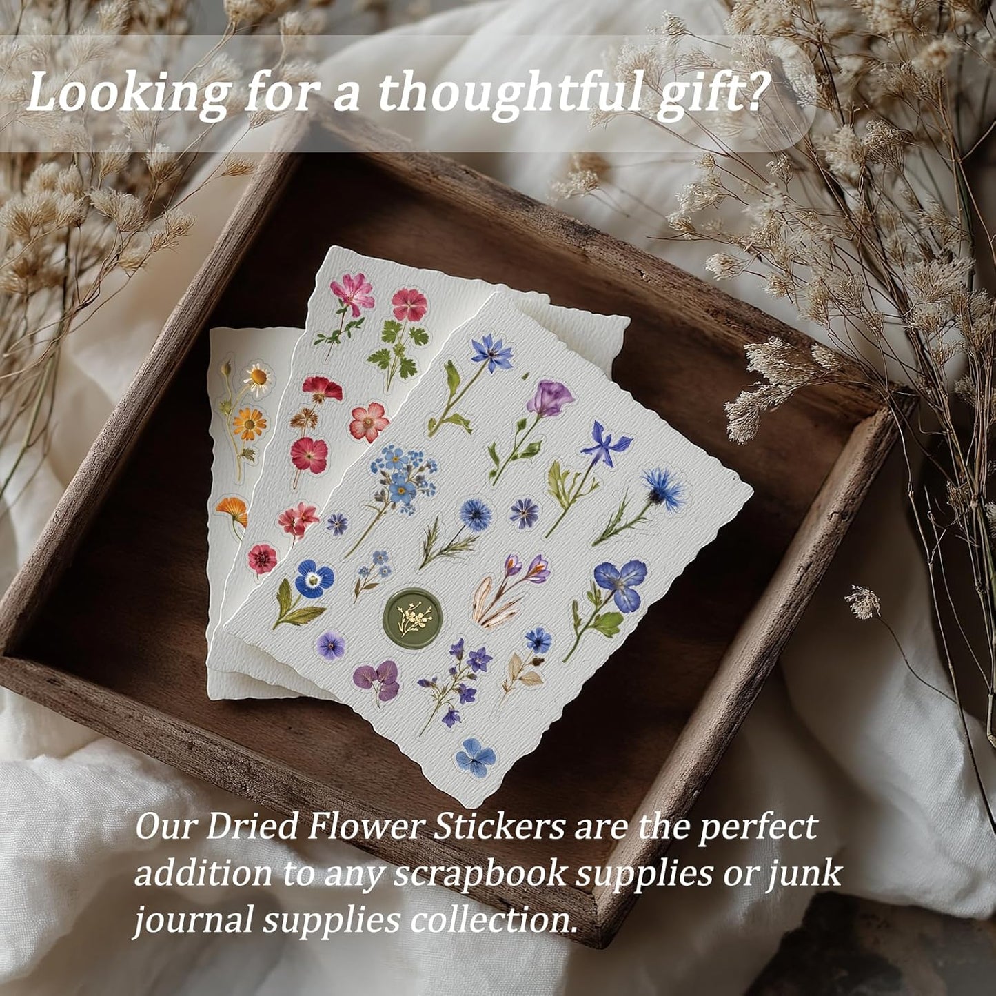 450 Pcs Flower Stickers for Scrapbook Supplies, Dried Pressed Flowers Scrapbook, Natural Flower Stickers for Scrapbooking, Planner, Junk Journal, Bullet Journal