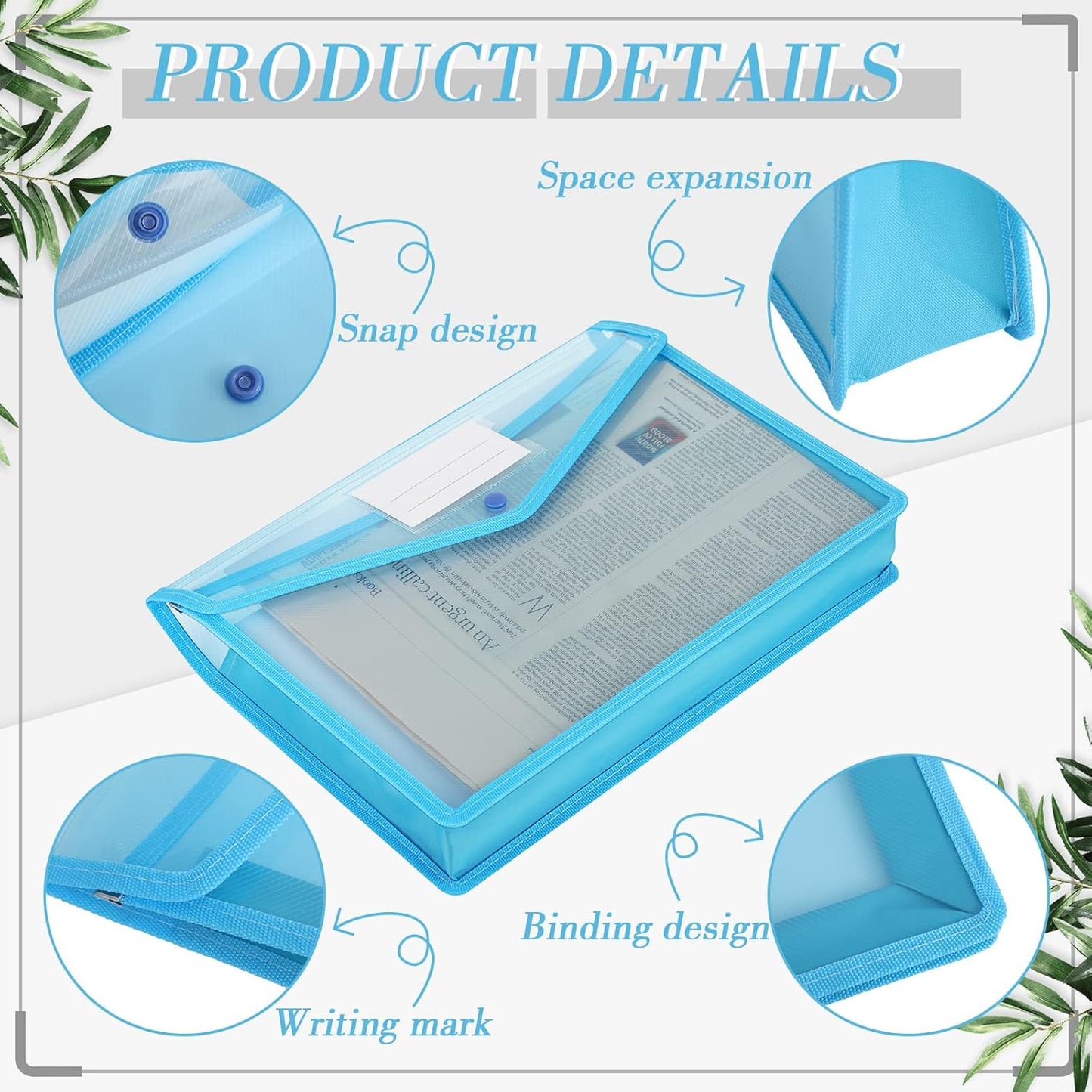 Teling 15 Pieces Plastic File Folders Envelope Expanding File Wallet Document Folder A4 Colorful Document Organizer with Button Closure and Pocket Waterproof File Pouch for Home Work (Colorful)