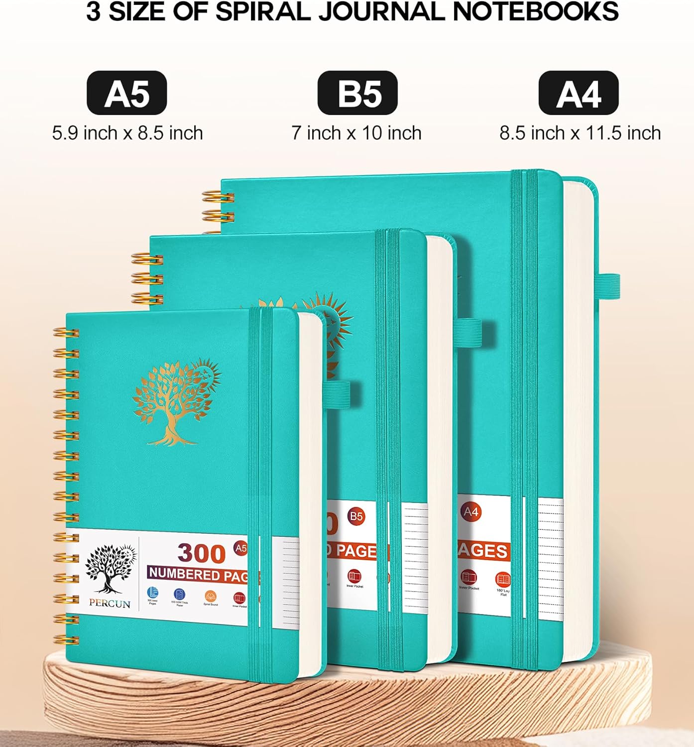 Large Spiral Notebook Journal for Women Men - 300 Numbered Lined Pages, College Ruled,B5 Hardcover Spiral Bound Notebook for School, Work, Note Taking, Writing, Leather Spiral Journal 7"x10"