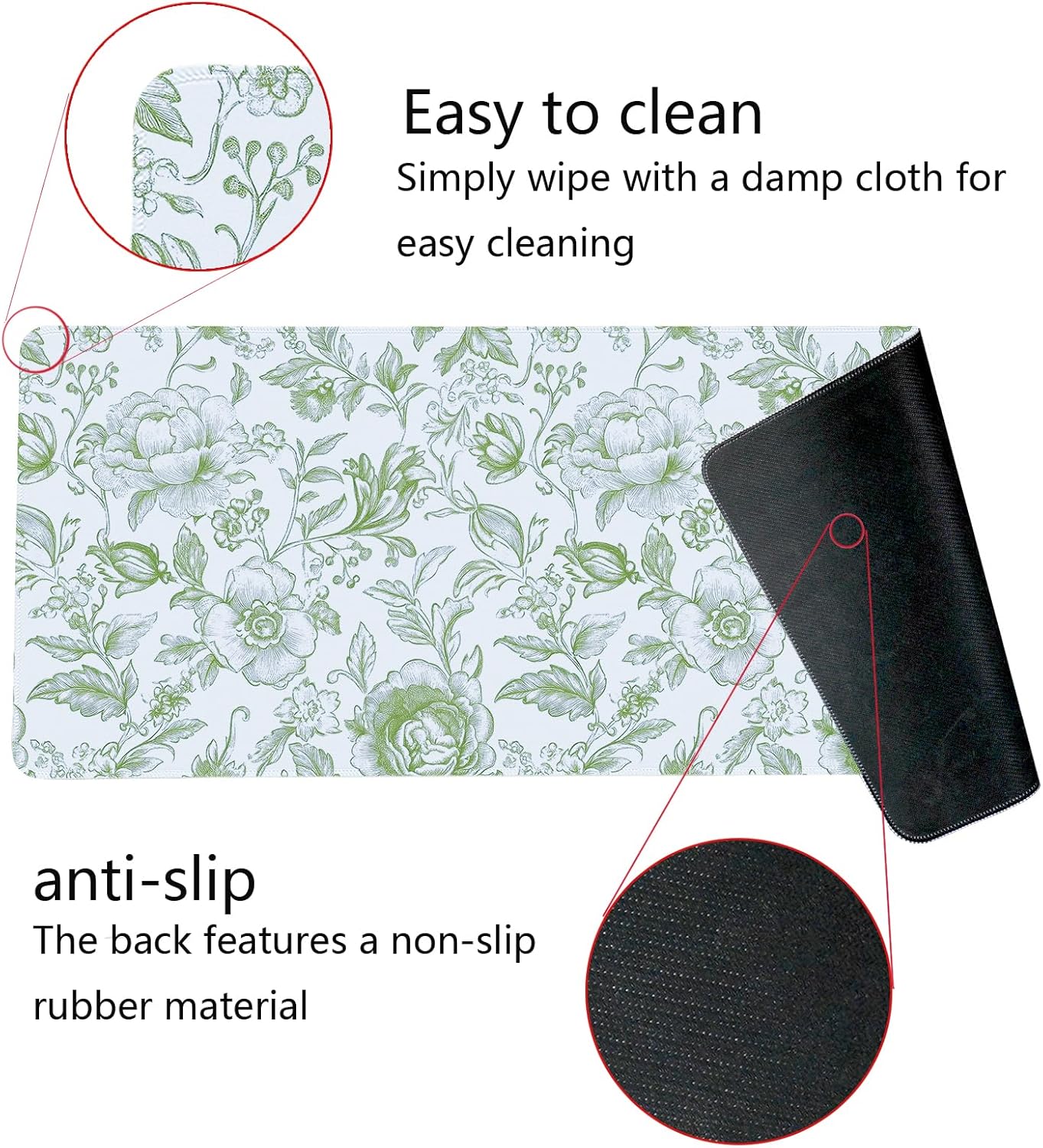 Sage Green Chinoiserie Mouse Pad,Sage Green Floral Desk Mat,XL Large Greens Floral Preppy Trendy Mouse Pad,Girly Gaming Mousepad,Girly Laptop Desk Mat for Dorm Home Office,31.5x11.8 Inch