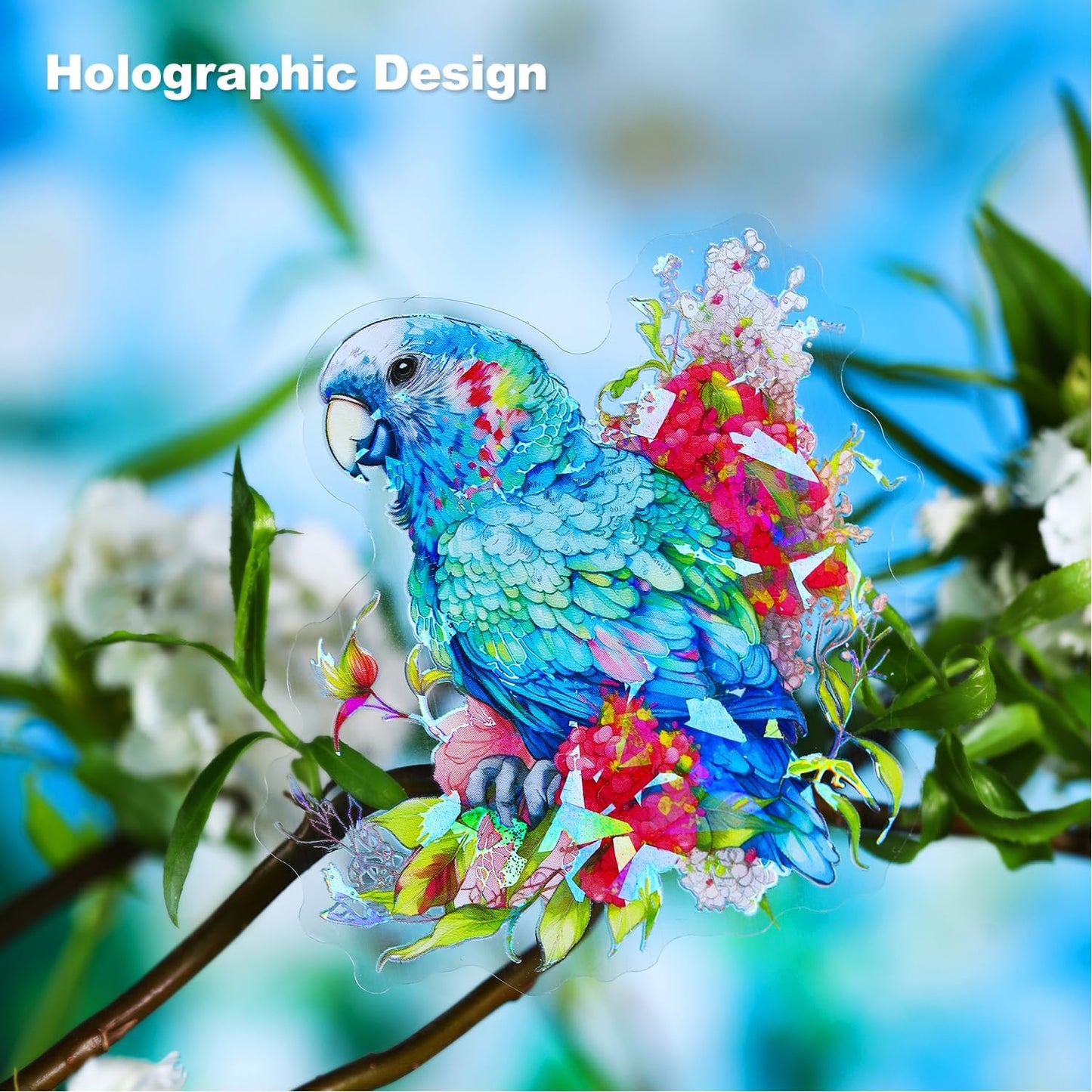 60Pcs Flowers and Birds PET Stickers, Holographic Nature Designs for Scrapbooking, Journaling Supplies, Junk Journal Ephemera, Includes Organizer