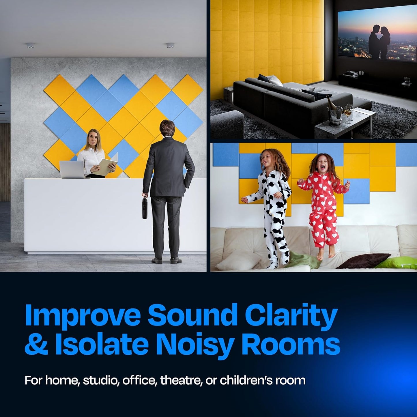 Acoustic Panels 12-Pack Soundproof Wall Panels 12"X12"X0.4" Sound Panels High Density Sound Dampening Panels - [Yellow Orange Gold Square]