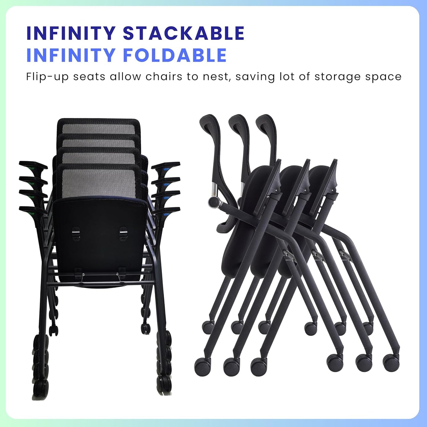 8 Pack Stackable & Foldable Conference Room Chairs with Lumbar Support, Armrest - Ergonomic Mesh Bouncing Back for Office Meeting, Conference, Reception and Training Room Chair