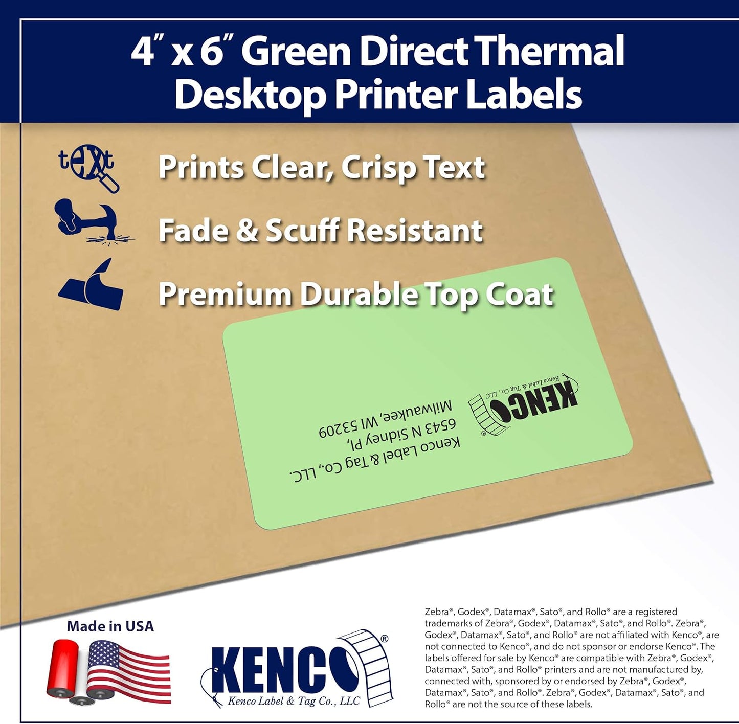 4" X 6" Direct Thermal Perforated Stickers Labels for Shipping Labels, Inventory, and Color Coding - Compatible with Zebra, Rollo, Godex and More (Green, 12 Rolls)