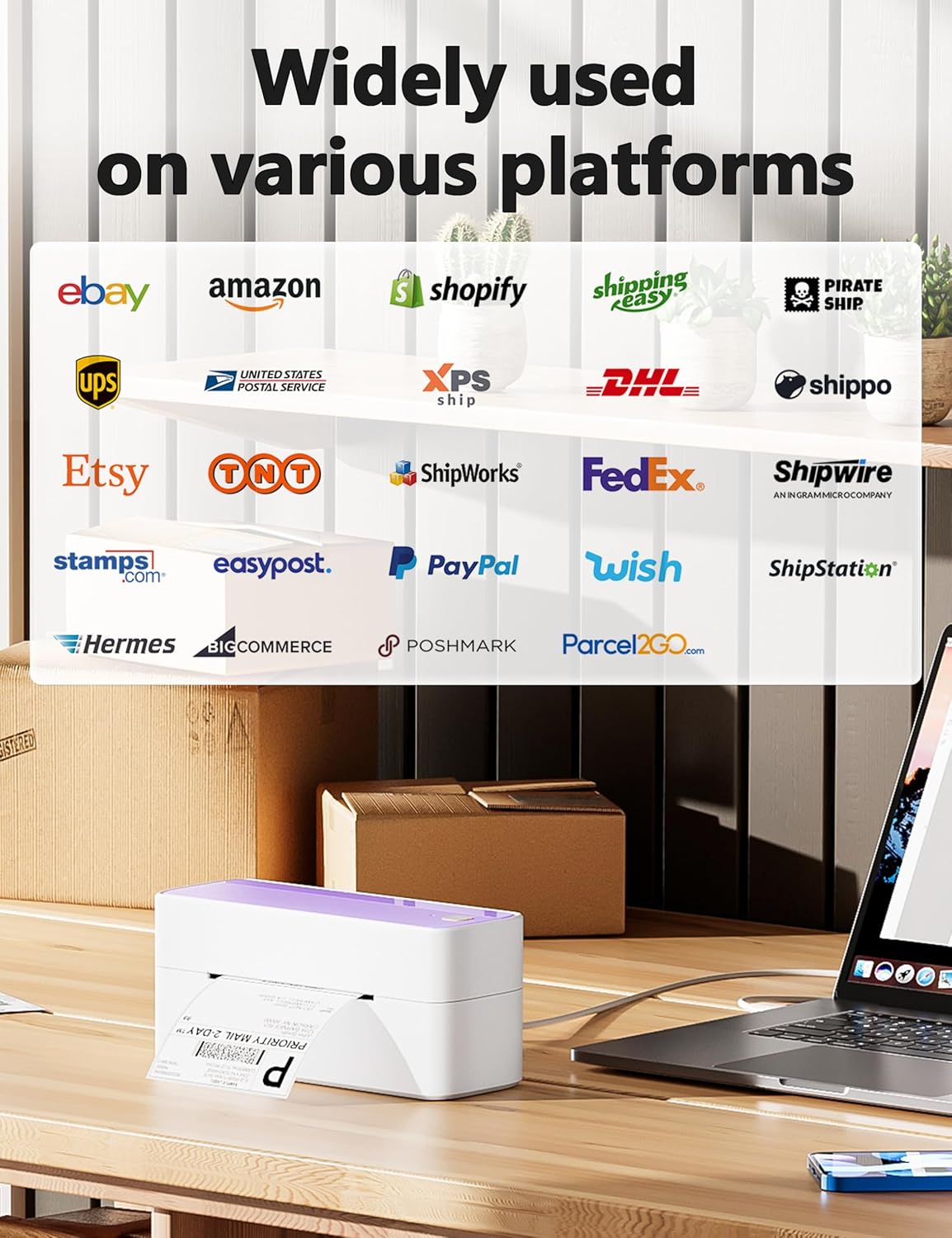 Phomemo Bluetooth Thermal Label Printer, 241BT 4X6 Wireless Shipping Label Printer for Small Business, Labels Printers for Shipping Package, Compatible with iPhone, Android, Purple