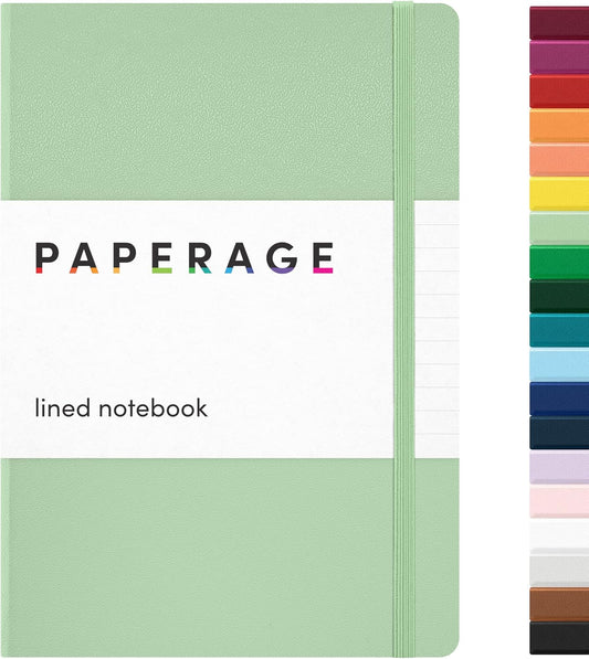 PAPERAGE Lined Journal Notebook, (Sage Green), 160 Pages, Medium 5.6 in x 8 in - 100 GSM Thick Paper – Hardcover Journaling Notebook for Work, School & Note Taking