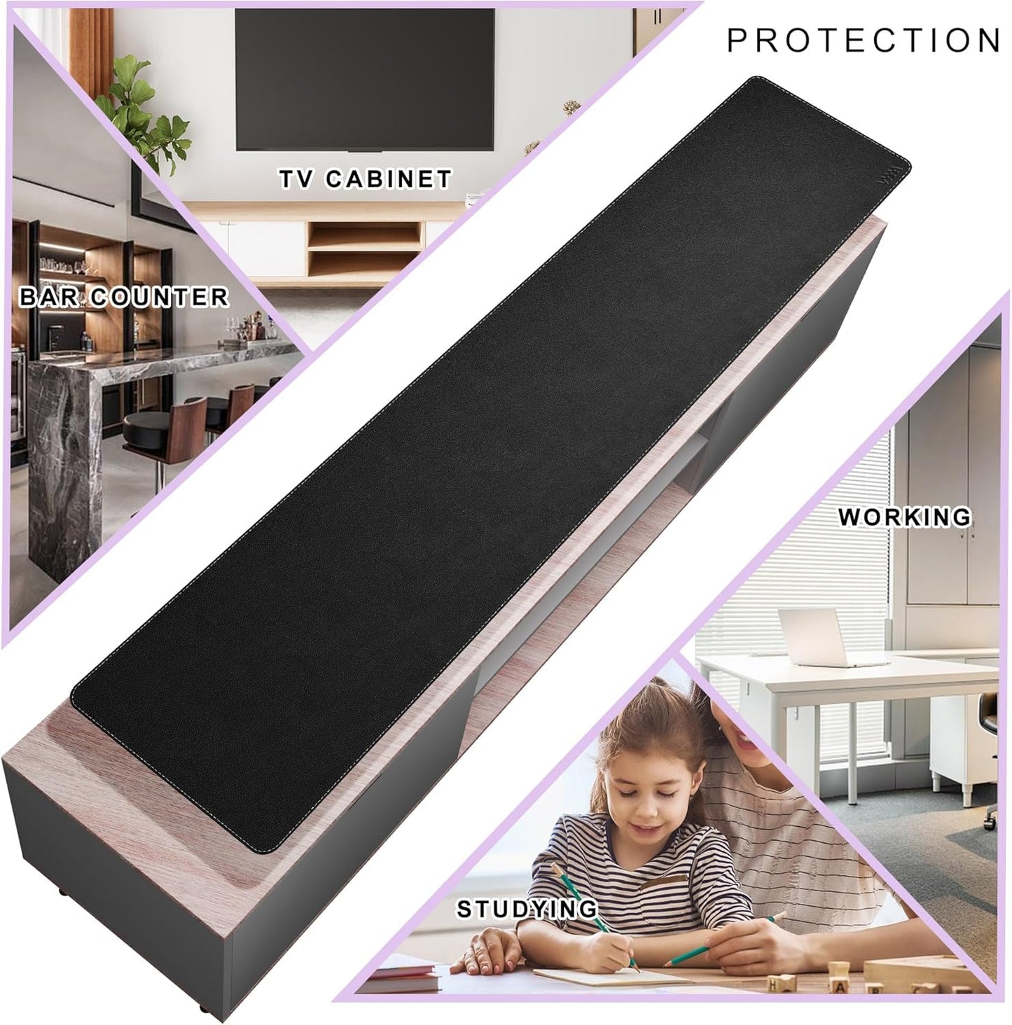 Vyaaa 78.7"x15.7" PU Leather & Cork Large Desk Mat (Black) - XXL Extended Mouse pad, Reversible Desk Protector, Non-Slip Computer Desk pad for Office, Gaming, Home