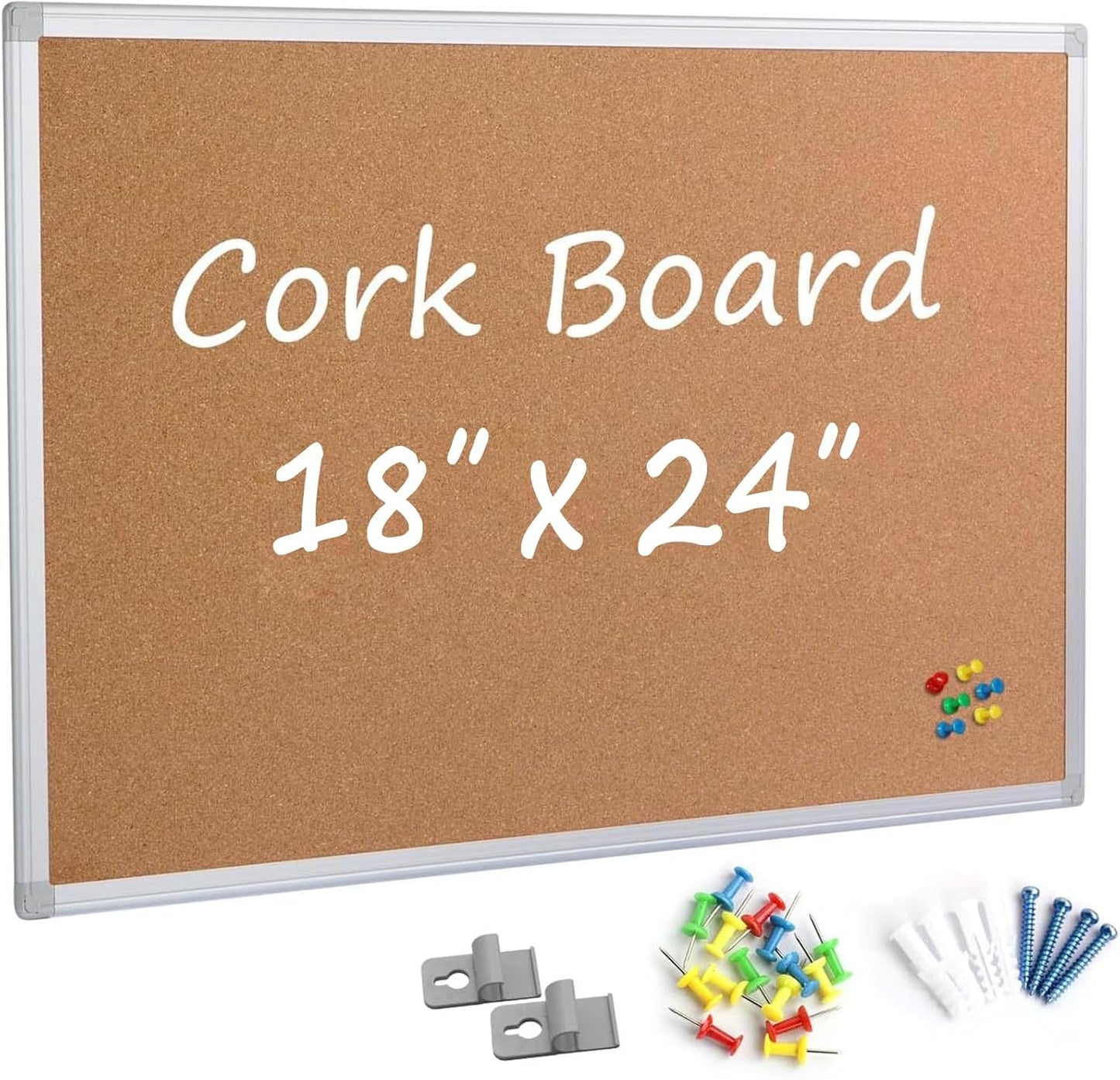 Board2by Cork Board Bulletin Board 24 x 18 Inches, Silver Aluminium Framed Corkboard, Office Board for Wall Cork, Large Wall Mounted Notice Pin Board for Home, Office and School