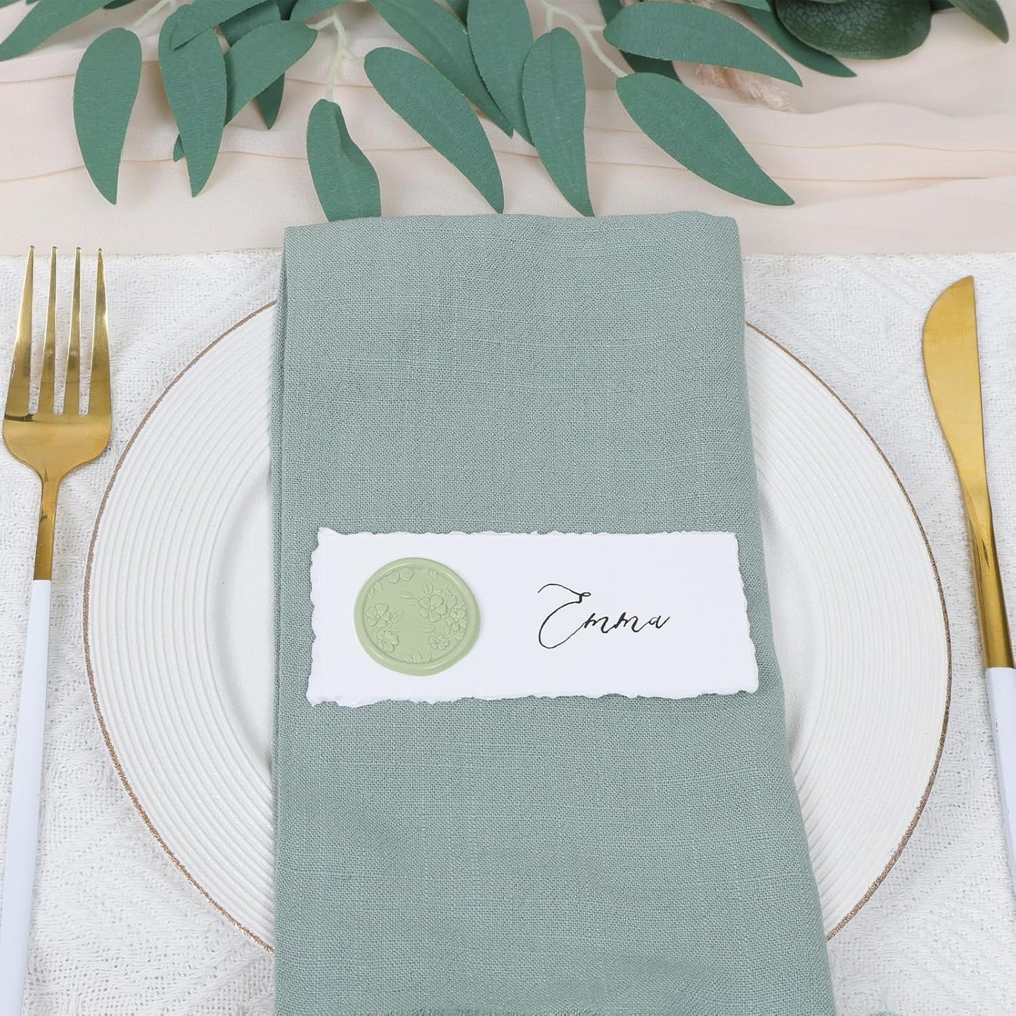 UNIQOOO Wax Seal Stickers - 3D Begonia Wedding Invitation Envelope Botanical Seal Stickers, 50 Pcs Self- Adhesive Sage Green Stickers, Perfect for Invitation, Christmas, Gift Wrapping, Party