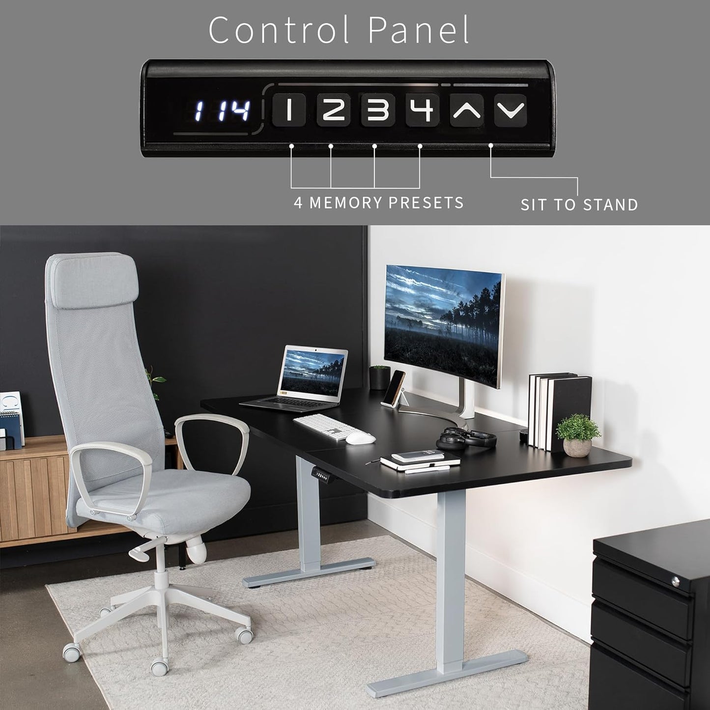 VIVO Electric 71 x 36 in Standing Desk, Memory Height Adjustment, 1B Series, Black Top Gray Frame, DESK-KIT-1G7B-36