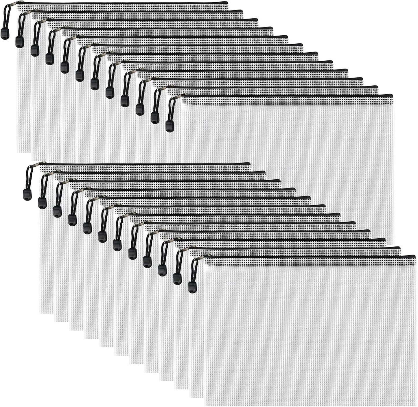 D-KINGCHY 24Pcs Zipper Storage Bags, Plastic Mesh Zippered Pouch for Organization, Waterproof Versatile Bags for Office Supplies School Travel