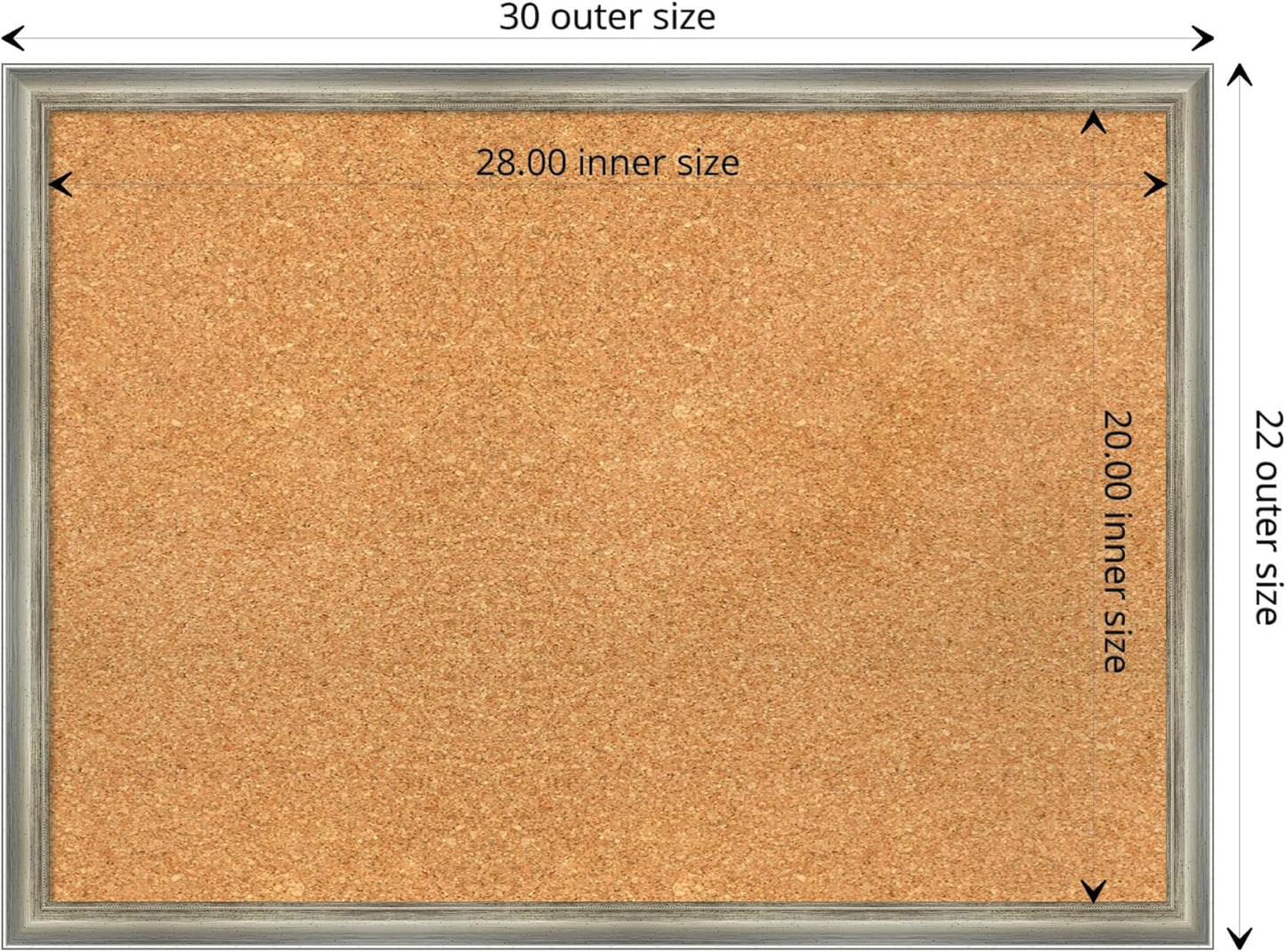 Amanti Art Natural Cork Board for Wall, 22x30 Vision Board with Silver Wood Frame, Medium Corkboard Office Decor for Home Organization, Casual Corkboard Pinboard to display items for home organization