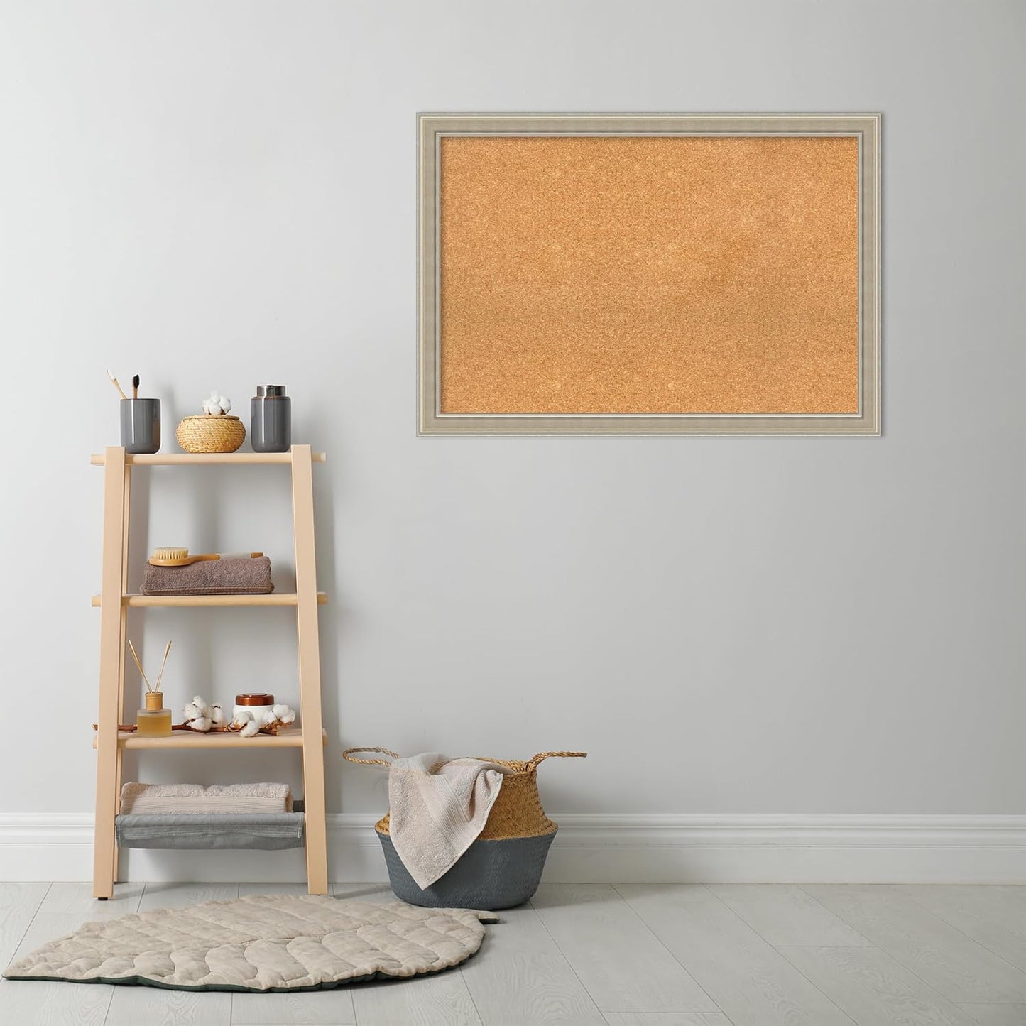 Amanti Art Natural Cork Board for Wall, 28x40 Vision Board with Silver Wood Frame, Large Corkboard Office Decor for Home Organization, Modern Contemporary Corkboard Pinboard to display items for home